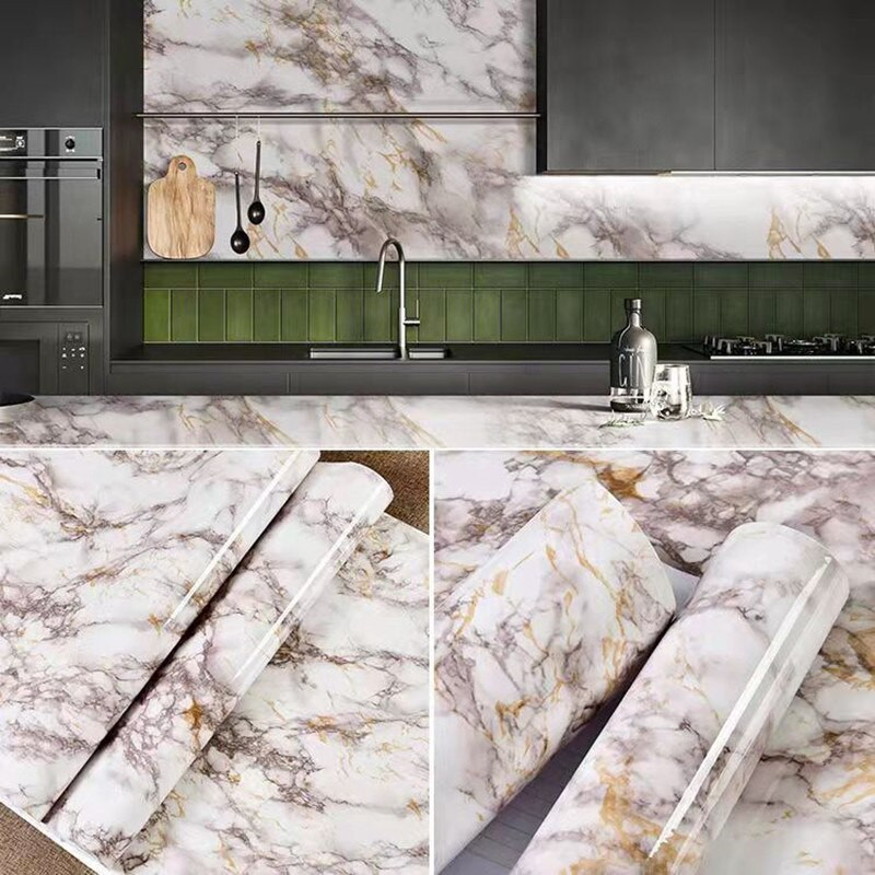 Waterproof Marble Adhesive Wallpaper Vinyl Wall Sticker Bathroom Kitchen Room