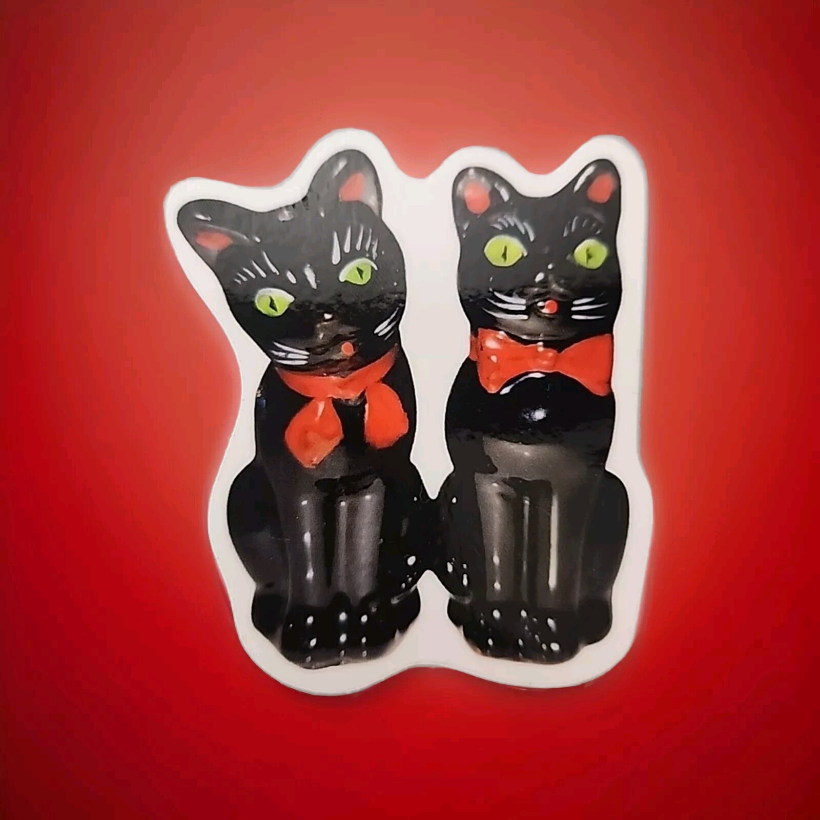 Vtg Black Cats With Red Bowtie Sticker | Cute Animal Decal | Laptop Sticker