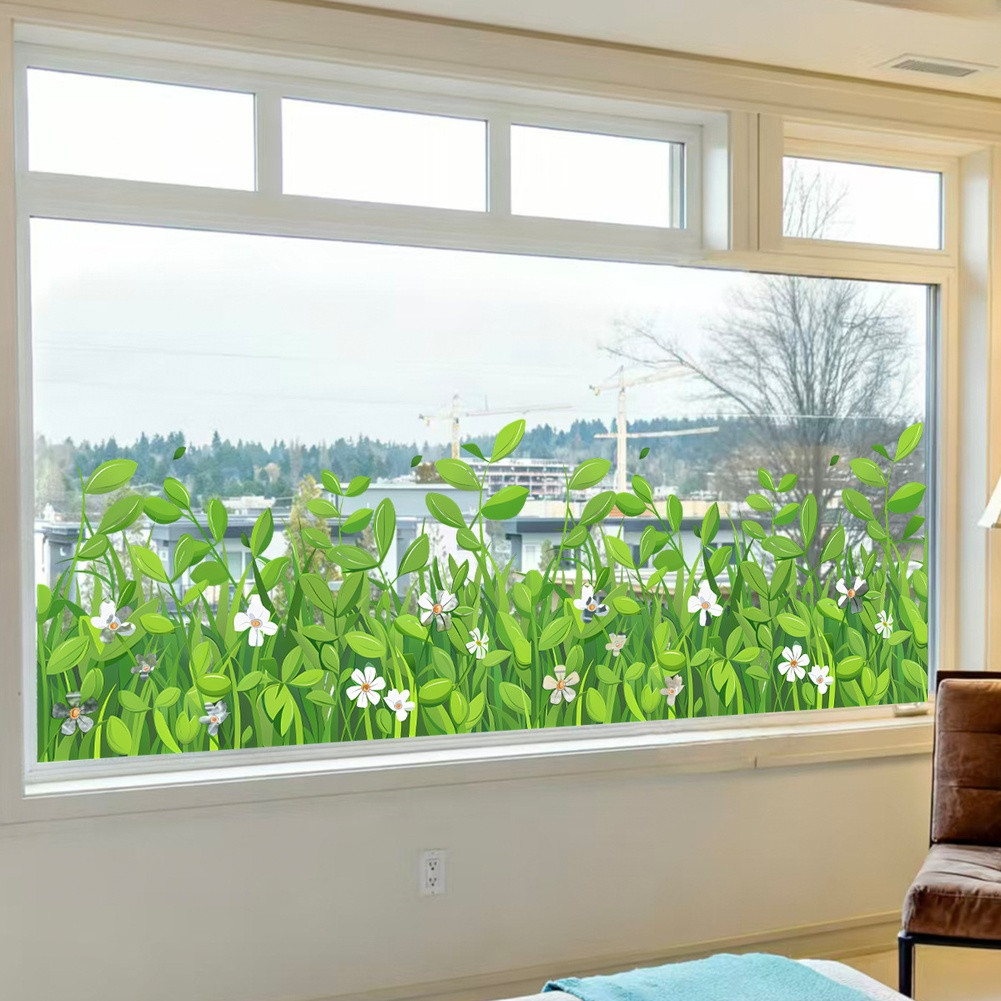 Green Wildflower Static Cling Window Sticker 11.8 x 23.2 in PVC Decal for Glass