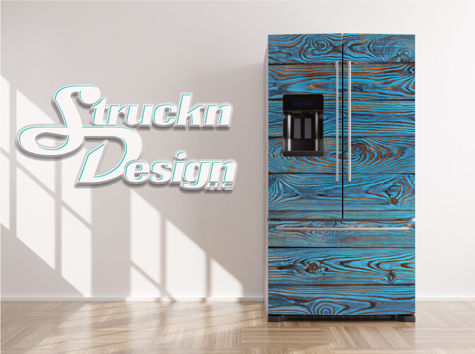 Blue Tan Wood Planks Barn Style Art Fridge Freezer Wrap Side Door Vinyl Decal