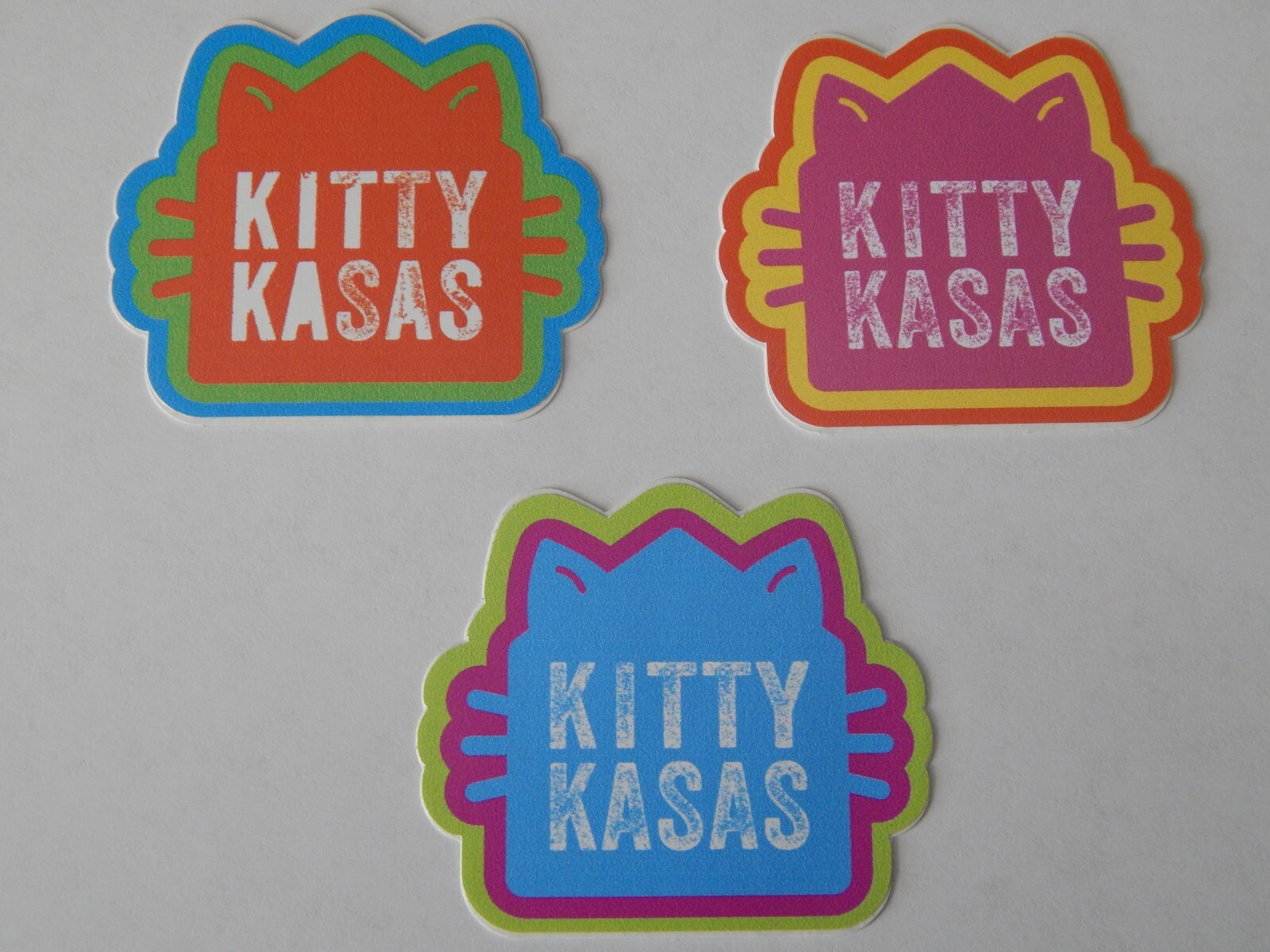 Kitty Kasas Cat Set of 3 Decal Stickers Multicolored Great Quality 2 inch NEW