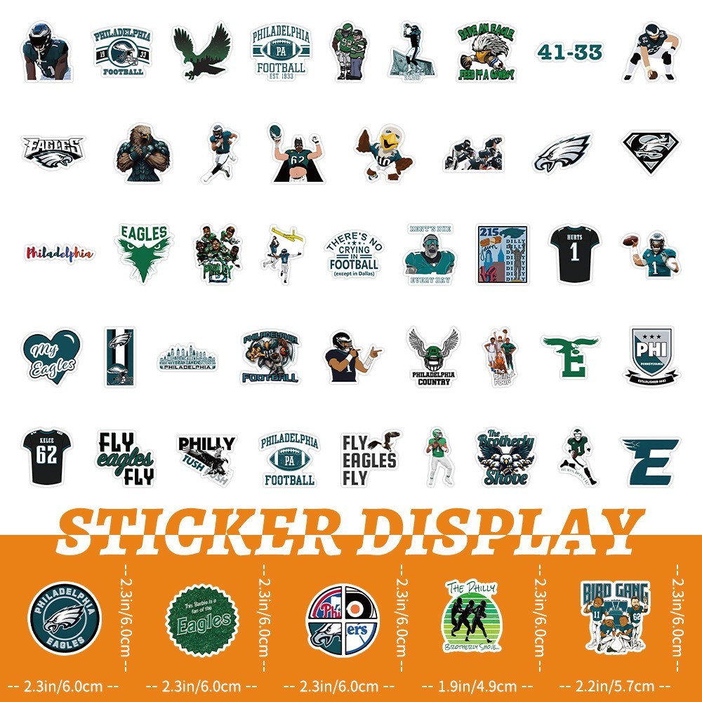 50 pcs Waterproof Vinyl Stickers Philadelphia Eagles Football Phone Luggage Car