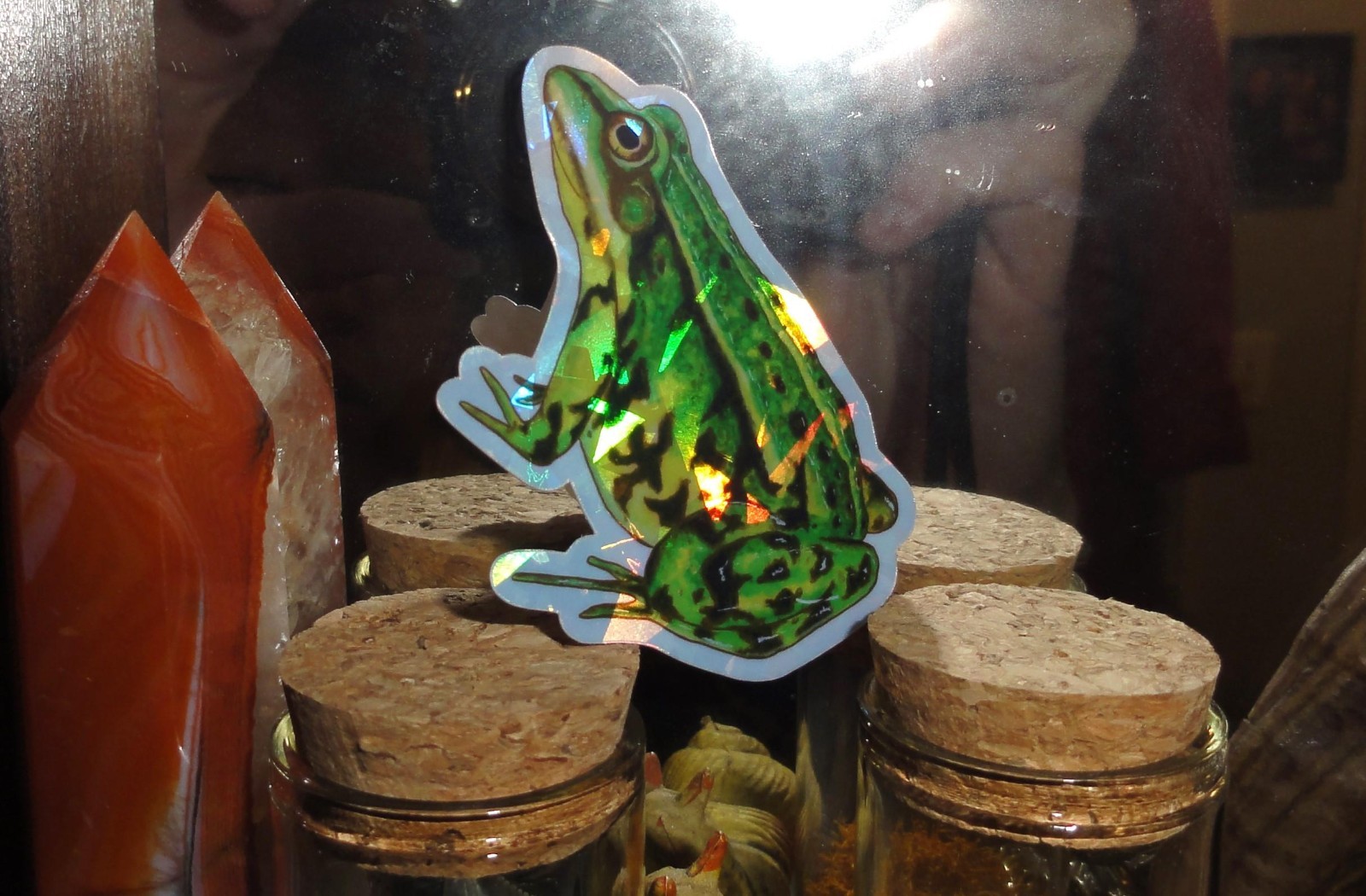 Leopard Frog Sparkle Sticker holographic finish unique handmade decal