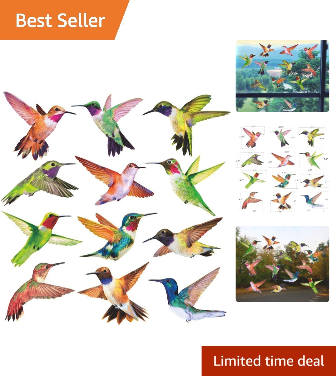 Gorgeous Hummingbird Window Clings – 12 Pack UV Resistant and Easy to Apply