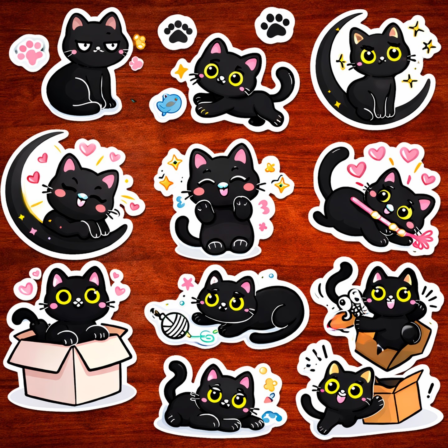 12 Cute Black Cat Sticker Set Kawaii Vinyl Decals for Laptop Bottle Phone