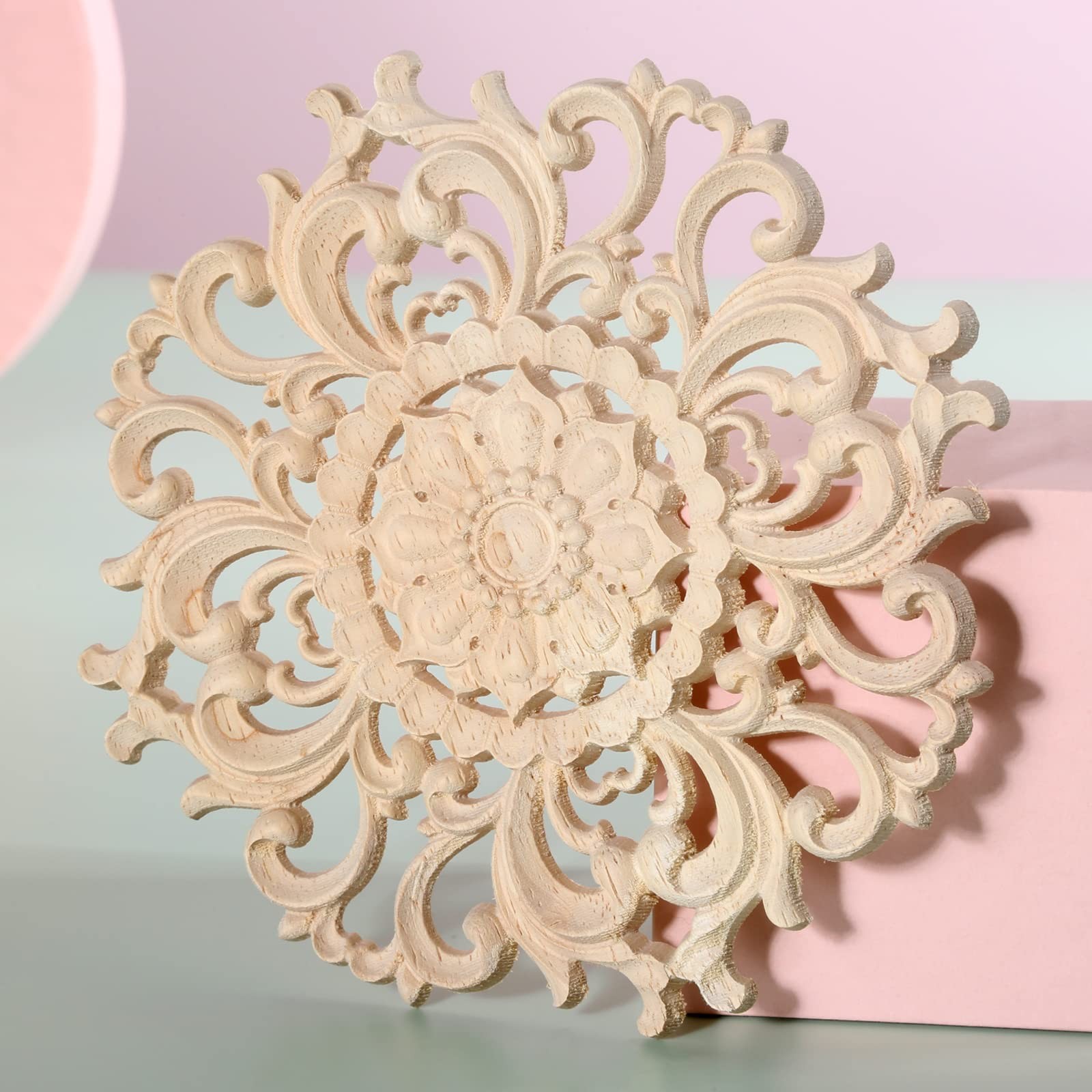 Wood Carved Appliques Decorative Onlays, Round Wood Carving Craft Decals for …