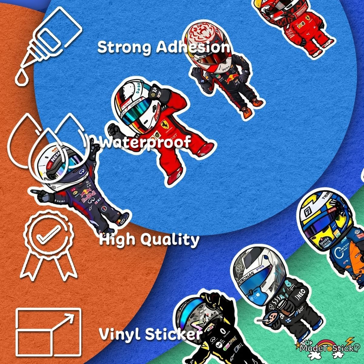 F1 Racing Drivers 2.5" x 1.5" Sticker Vinyl Decal 8-Pack