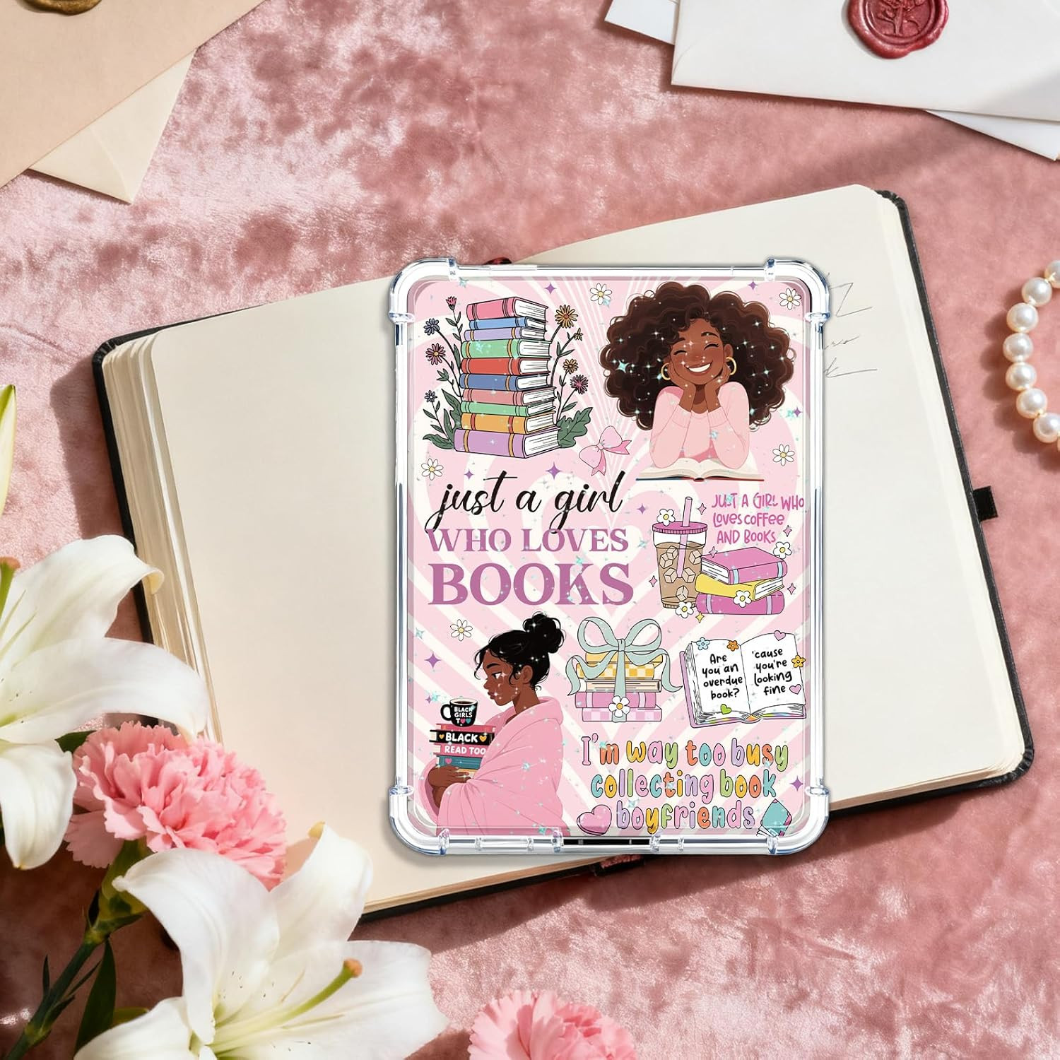 Insert Cardstock for Clear Case – 8 Pcs Black Girl Reading Books Cardstock Inser