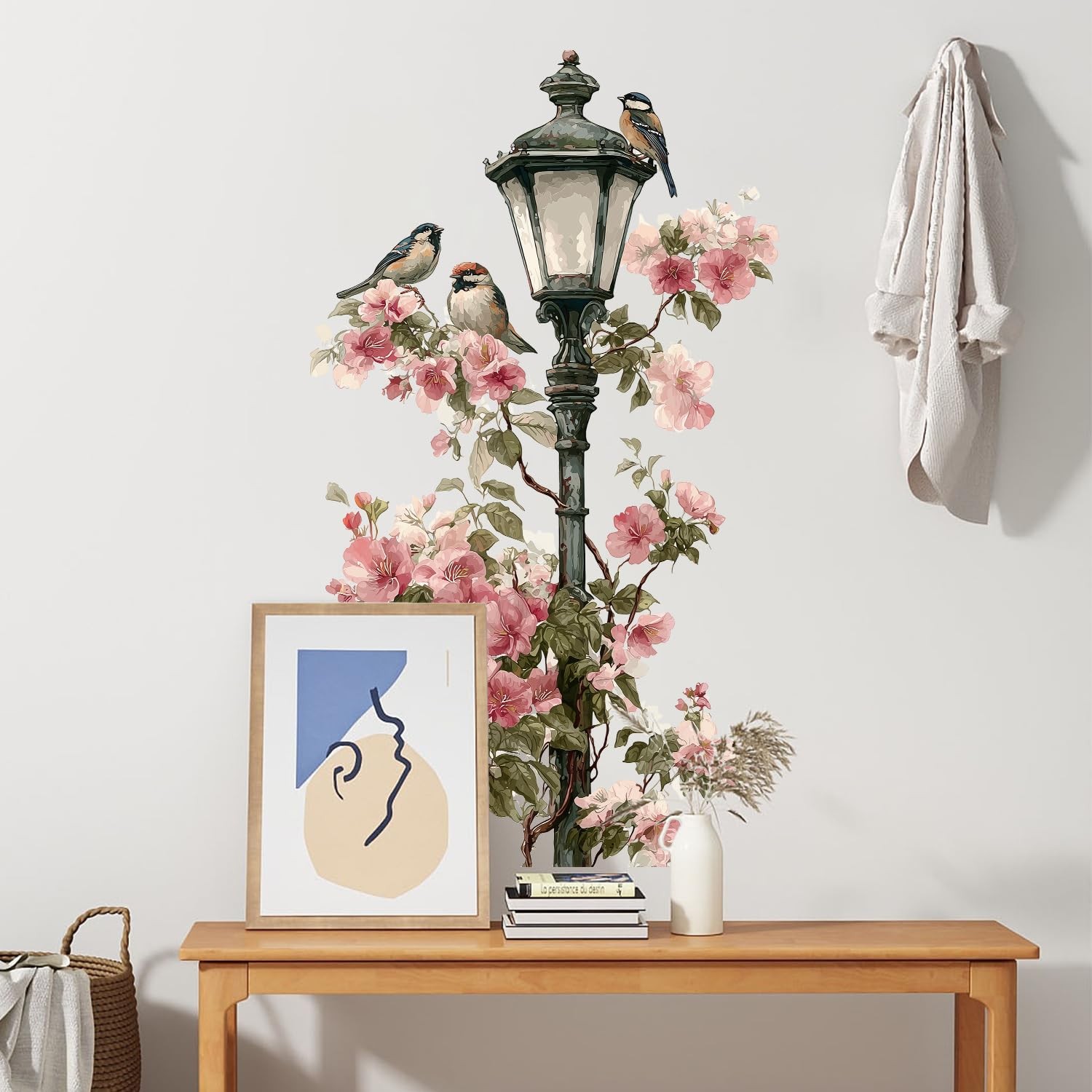 Floral Wall Decals Peel and Stick Vintage Stickers with Birds and Street Lamp…