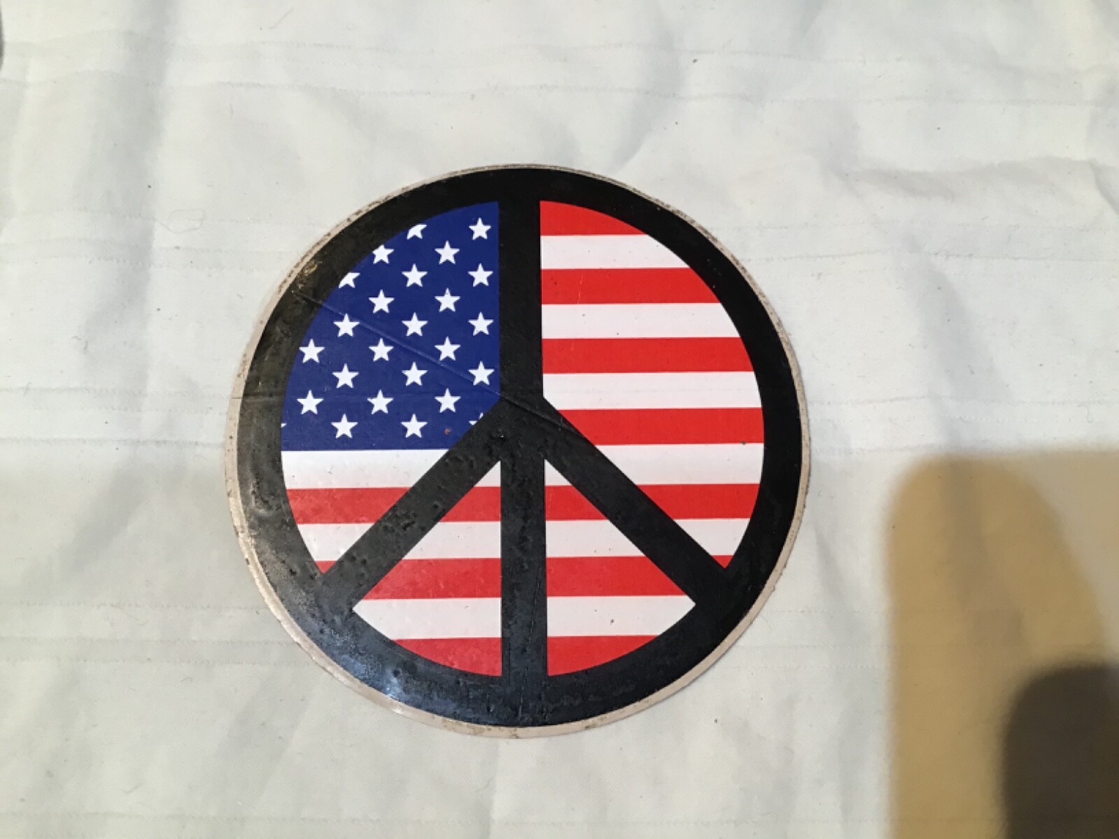 Vintage PEACE FLAG STICKER Old School Hippie Decal RW&B 3” Circle USA OG nos new