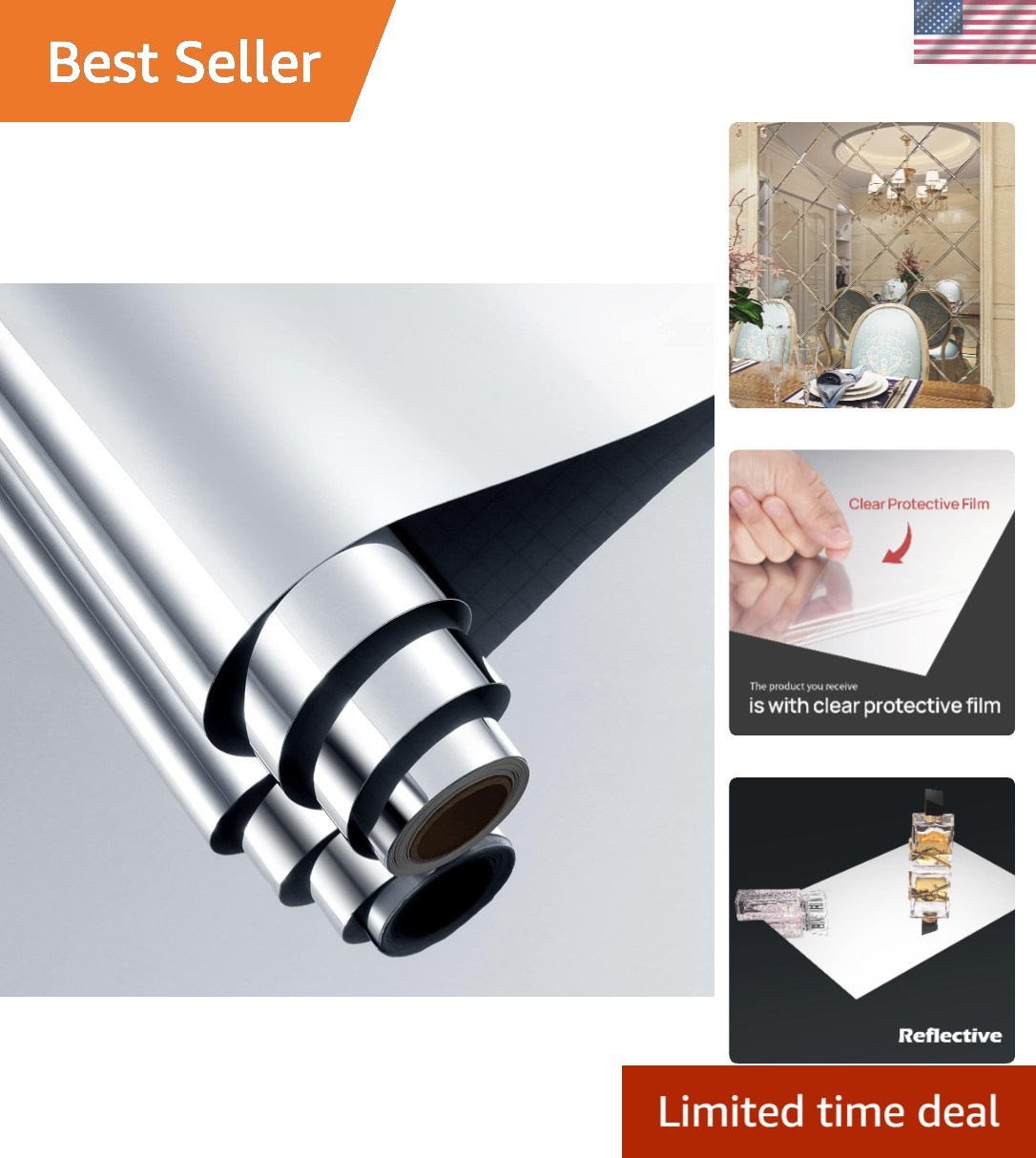 Innovative 12"x78.8" Peel and Stick Mirror Roll – Perfect for Parties & Decor