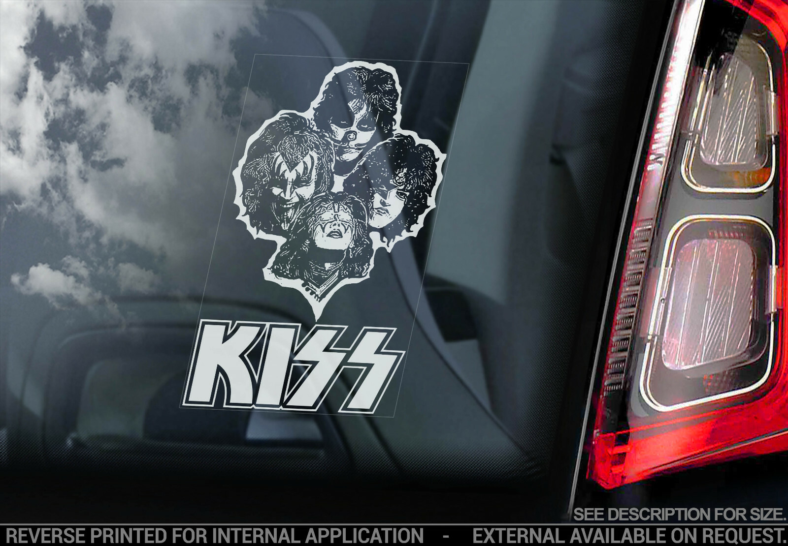 KISS Car Window Sticker, Rock Music Band Sign Decal Fan Gift Art Print -V04