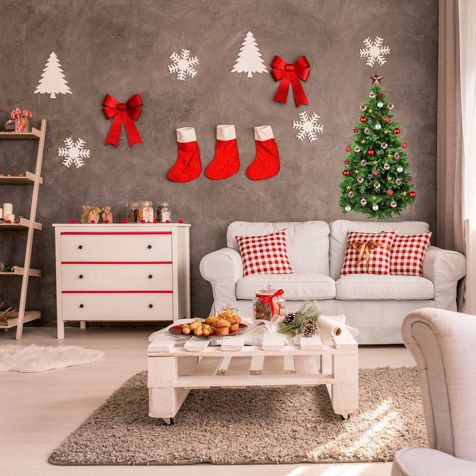 Christmas Tree Wall Vinyl Decal – Large Pine Ornaments Sticker Decoration For