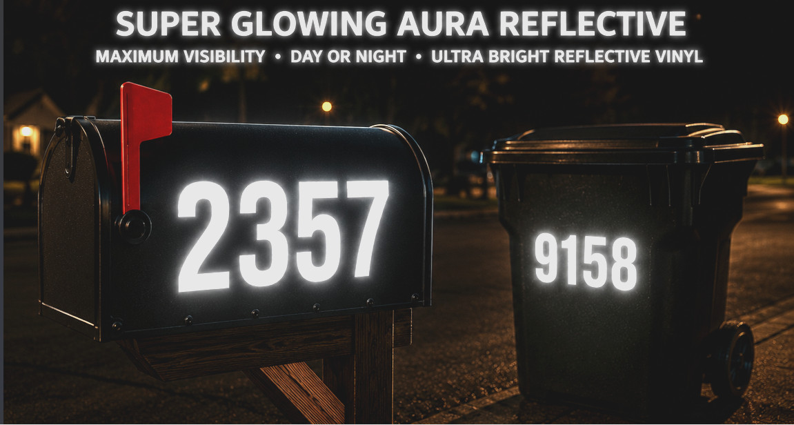 Custom Reflective Mailbox Address Numbers Decal Set of 2 Weatherproof Vinyl