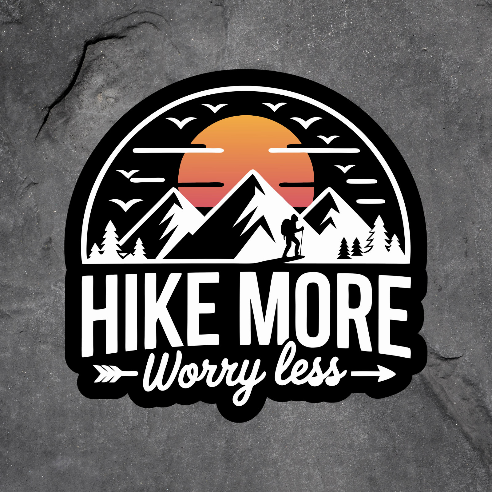 Hiking sticker vinyl decal hike more worry less mountain sunset outdoors