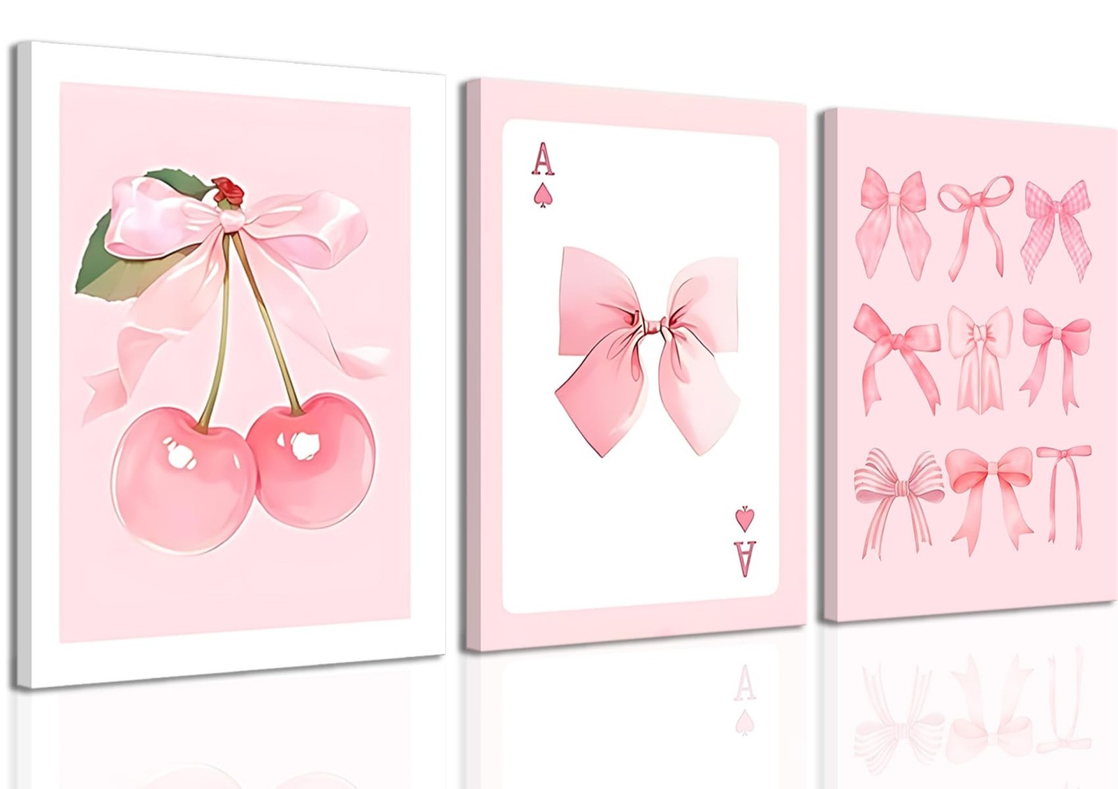 Coquette Pink Bow Canvas Wall Art Set of 3, Cherry Bow Posters Prints for Bed…