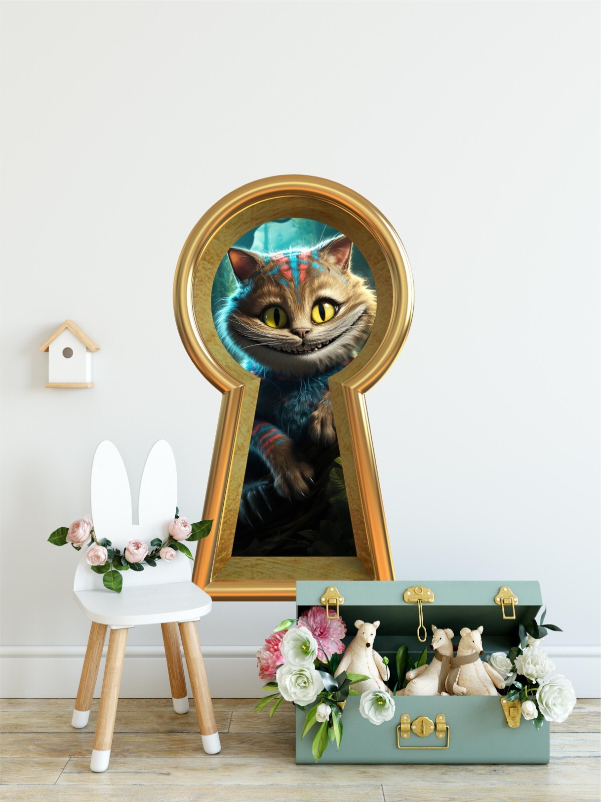 Keyhole Wall Decal Wonderland Cat in Tree Removable Fabric Wall Sticker