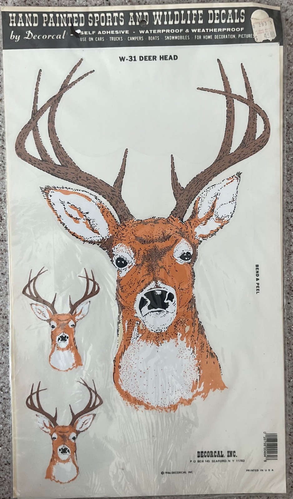 New Vintage 1986 Decorcal Hand Painted Sports & Wildlife DEER HEAD Decal W31
