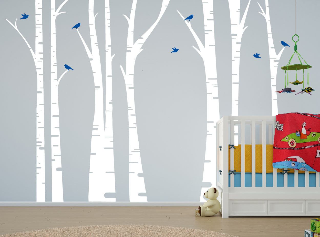 Birch Tree Wall Decal Forest Art Vinyl Sticker Removable Nursery Birds 1295