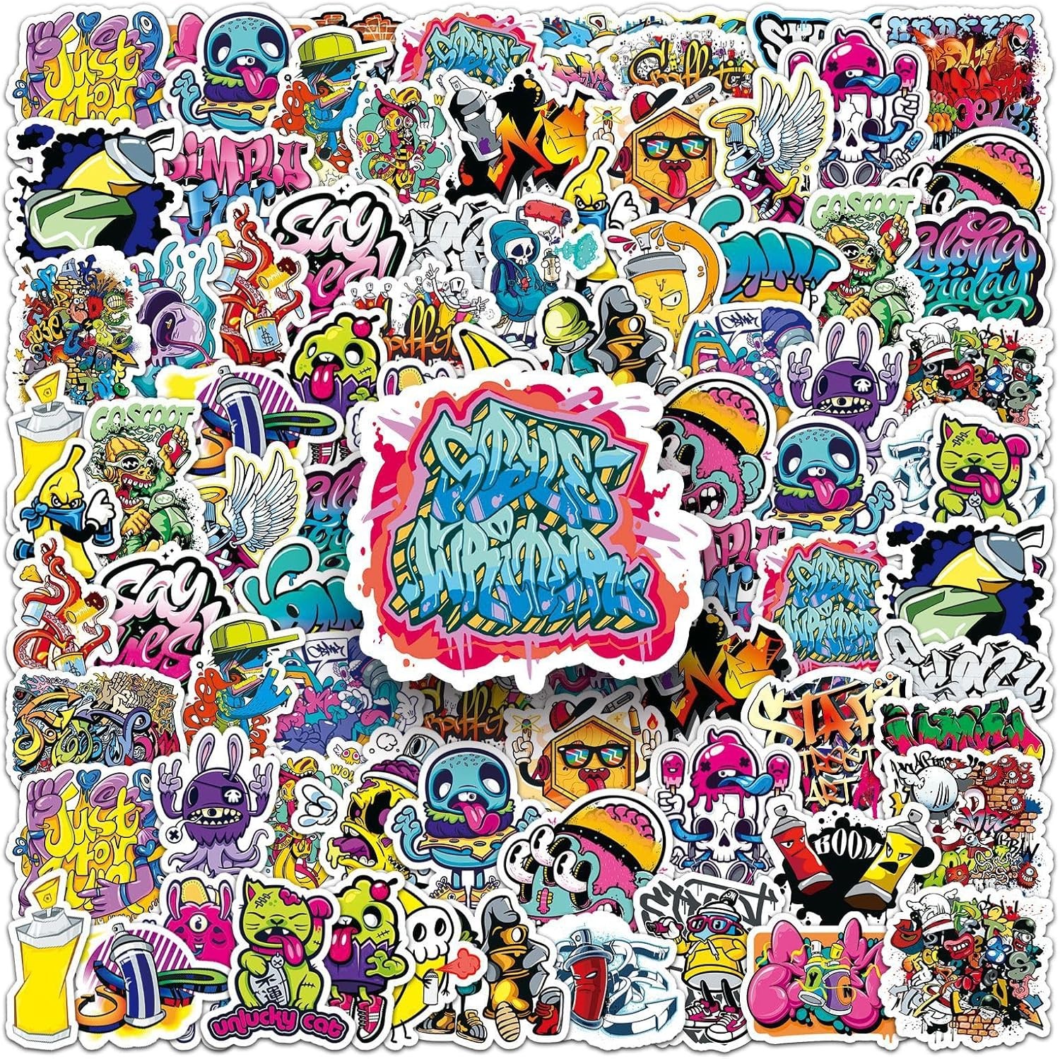 50 Pcs Street Graffiti Stickers – Cool Urban Art Designs, Premium PVC, Removable