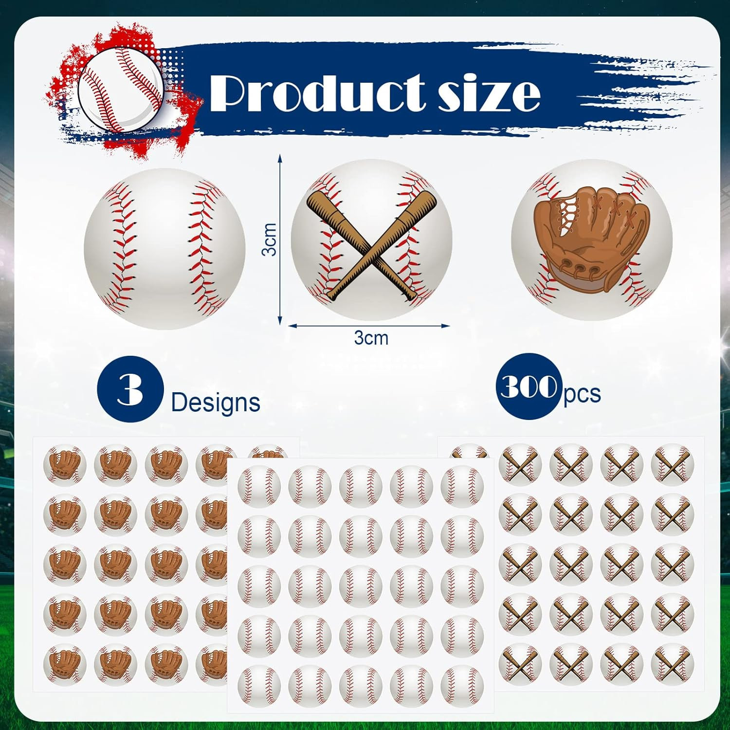 300 Pcs 12 Sheets Baseball Helmet Stickers 1.18 Inch Waterproof round Helmet Vin