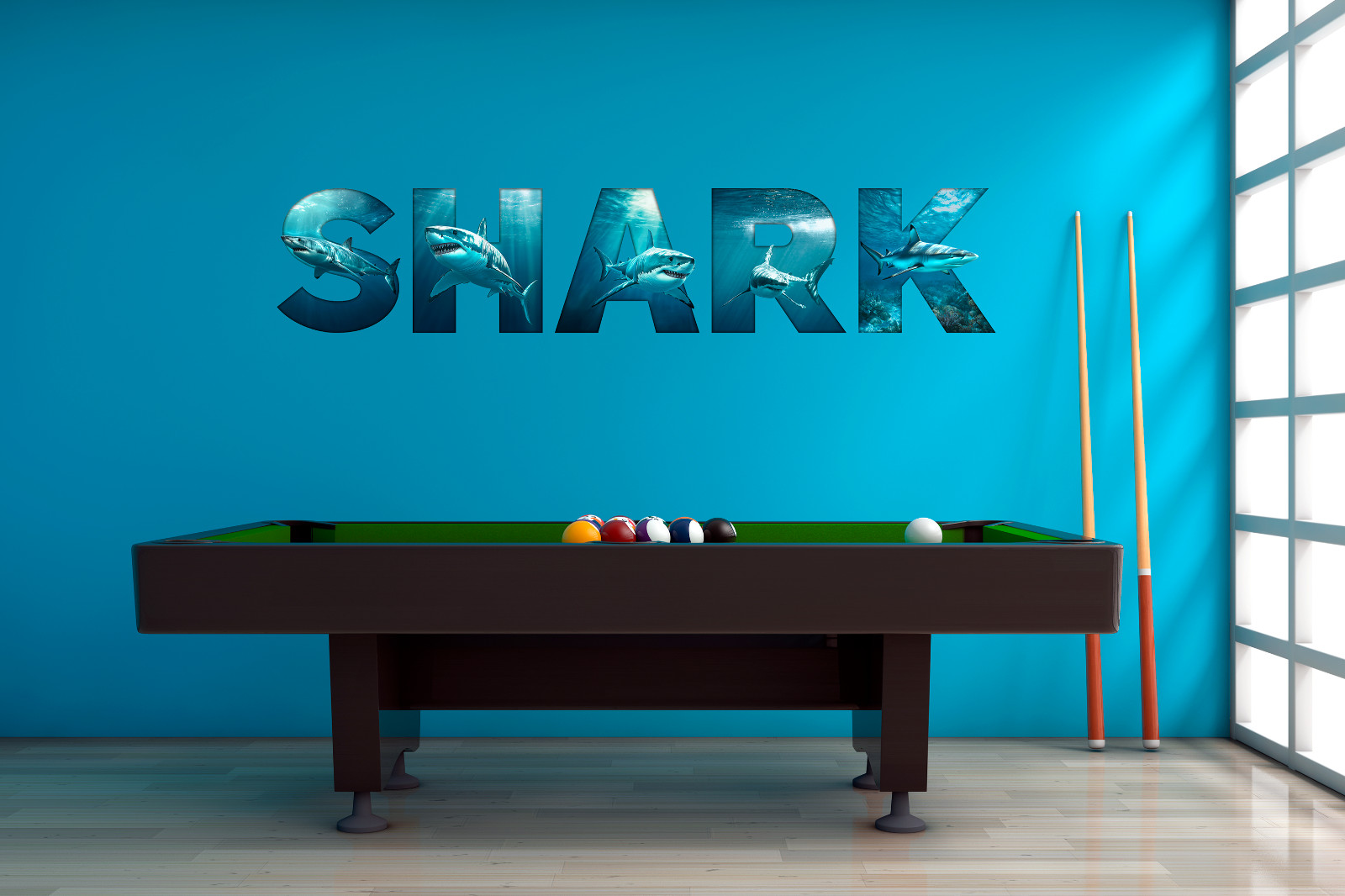 Custom Shark Name Wall Decal Sticker for Kids Bed Room, Boys Great White Decor