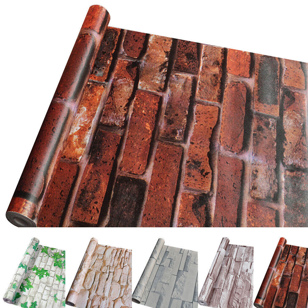1x Roll 3D Wall Paper Brick Stone Rustic Effect Home Decor Self-adhesive Sticker