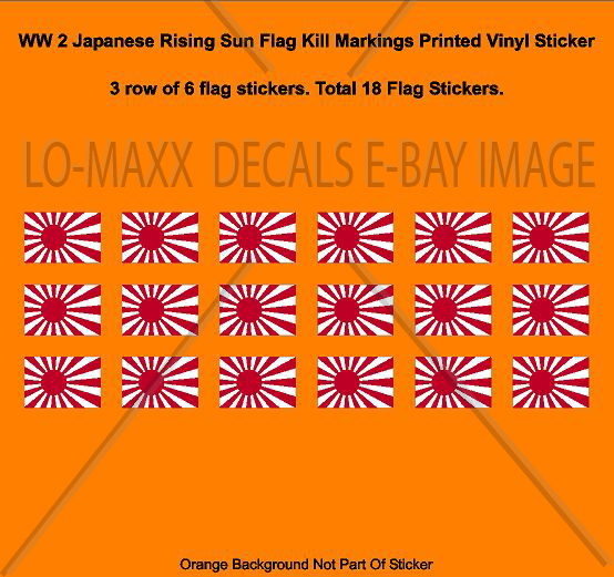 WW 2 Japanese Rising Sun Flag Fighter Bomber Kill Markings Printed Vinyl Sticker