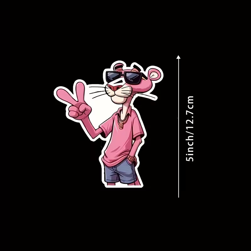 5" Pink Panther Vinyl Sticker Waterproof UV-Resistant Decal with Iconic Peace