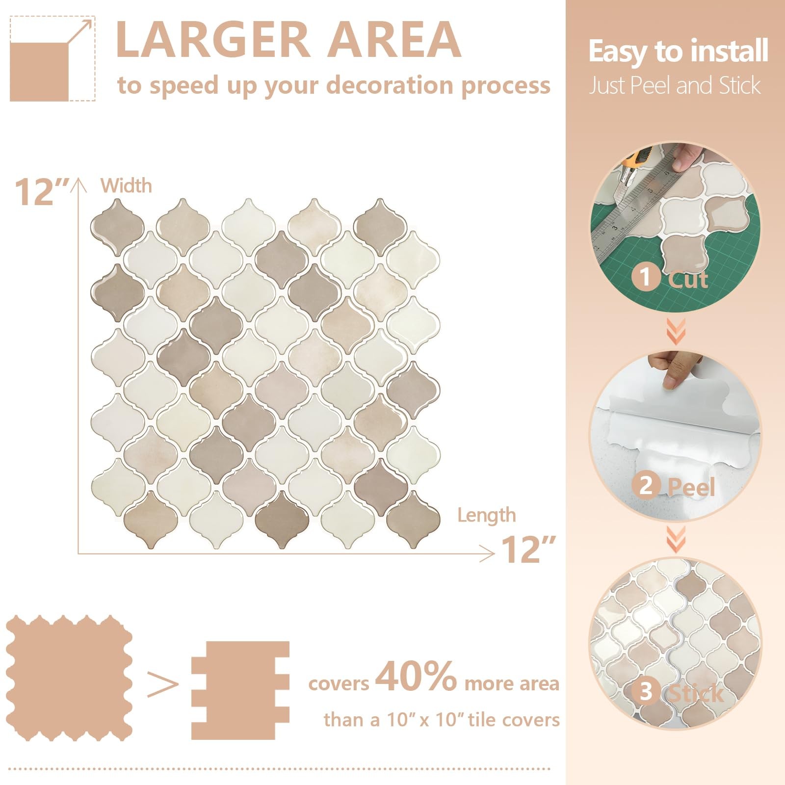 STICKGOO Arabesque Peel and StickAdhesive Wall Tile Stick on Tiles (Brown Beige)