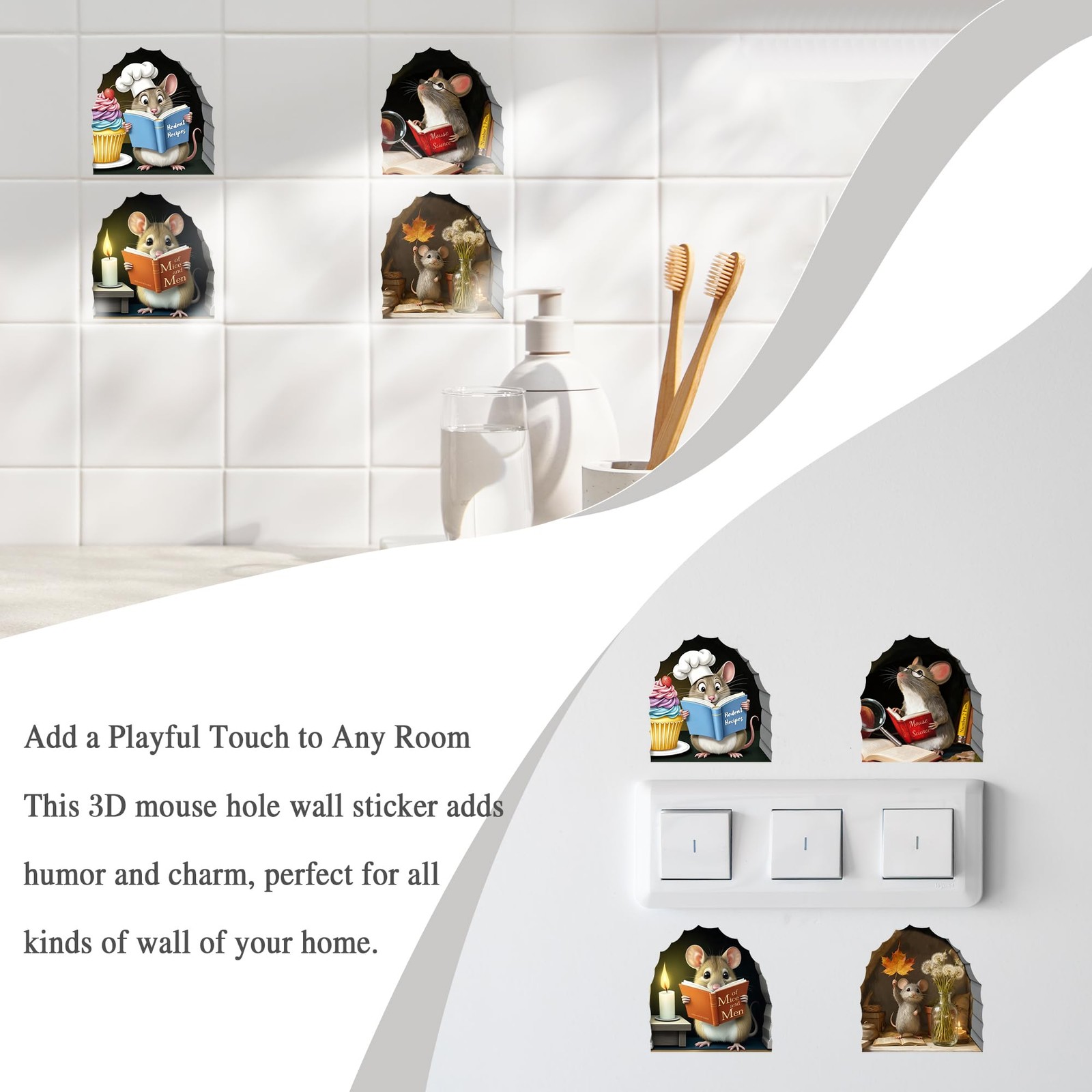 3D Mouse Hole Wall Decals Peel and Stick, Sticker with 3D Effect, Funny Wall …