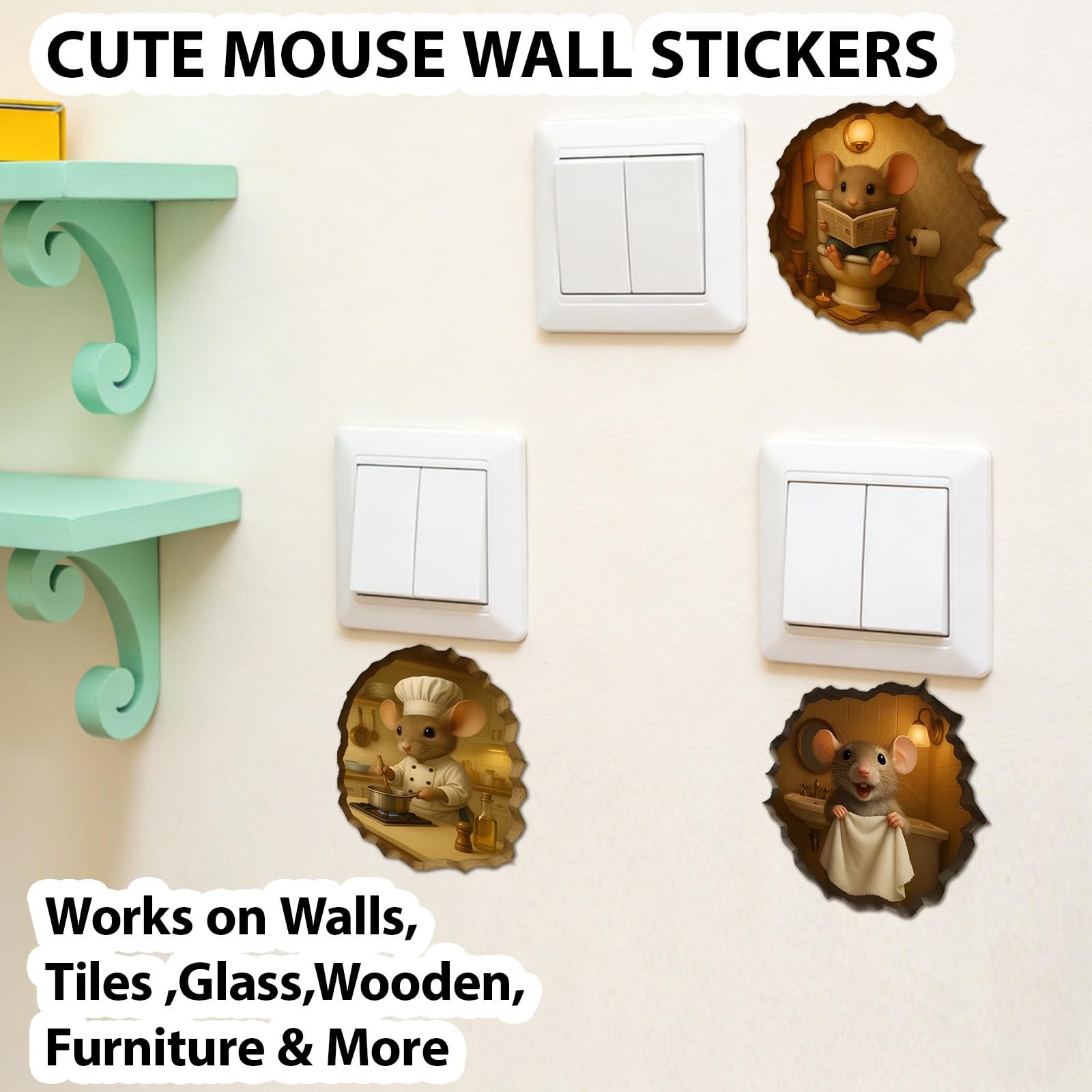 Mouse Hole Wall Decal 48 Pcs, 3D Illusion Peel and Stick Vinyl, Removable Wat…
