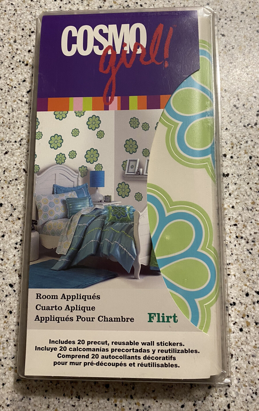 Cosmo Girl Flirt Flower Power Room Appliques 20 Stickers Blue and Green NEW