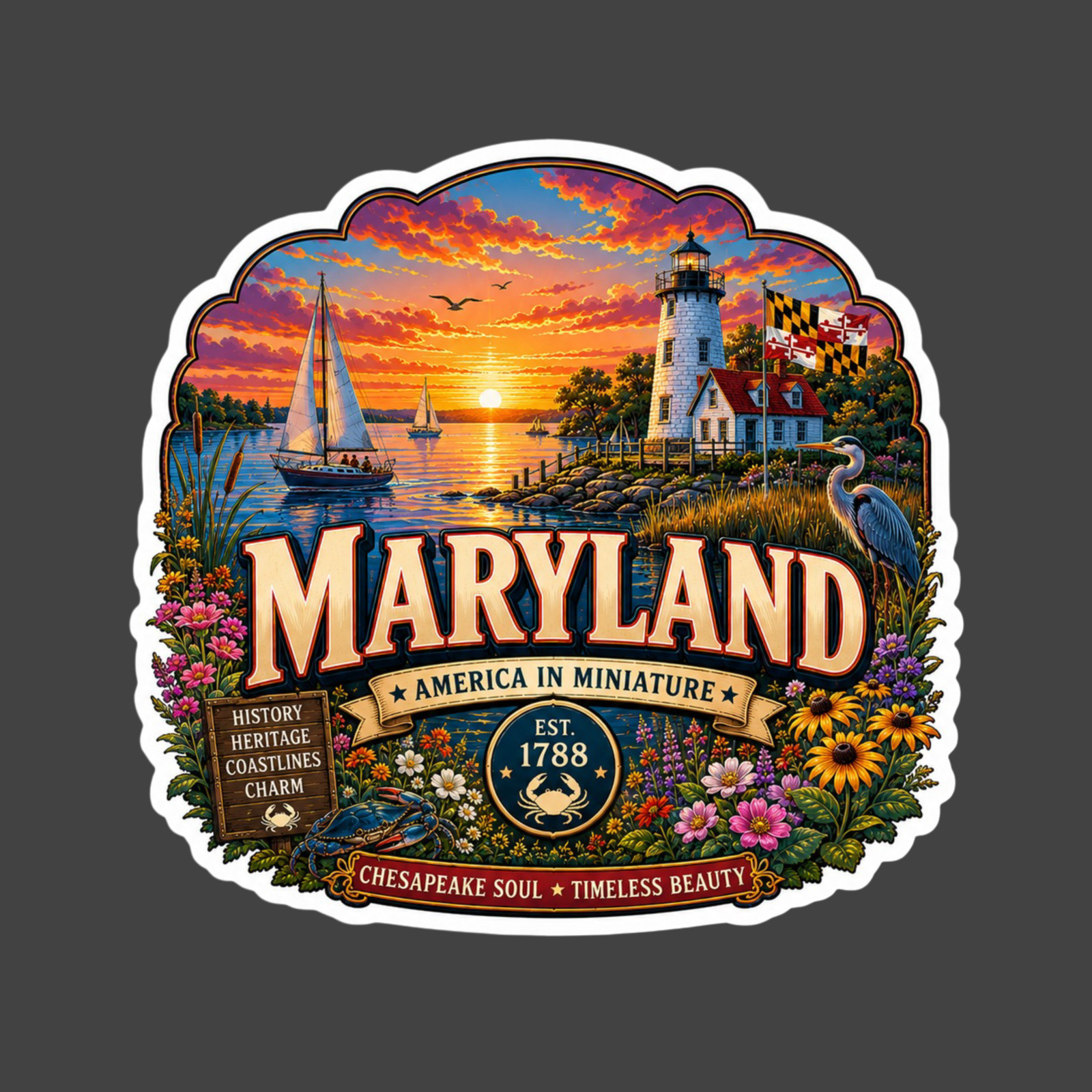 Maryland Sticker Vinyl Decal Chesapeake Bay Lighthouse Coastal Travel Souvenir