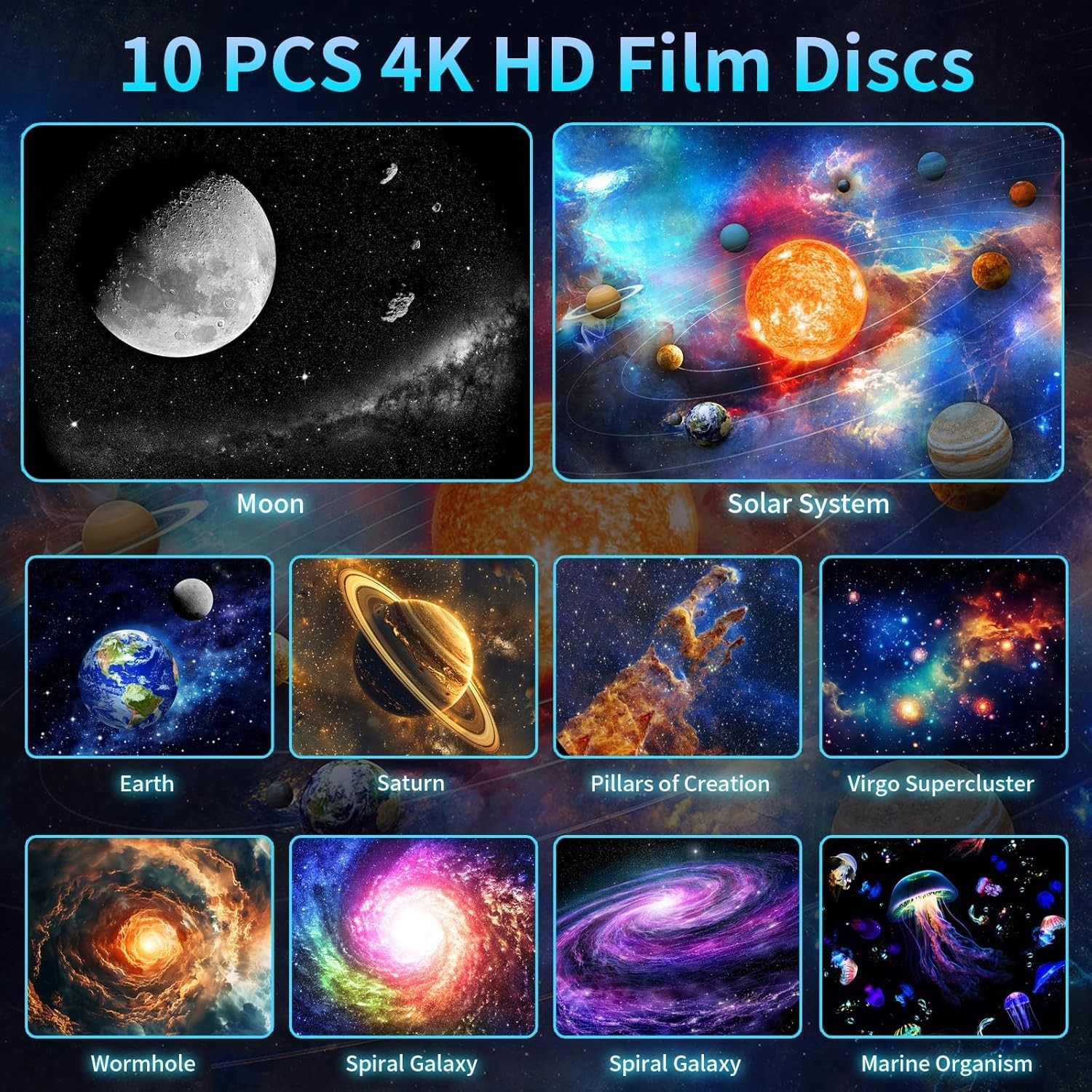 Galaxy Projector，Upgraded 4K HD Star Projector Lens, 10 Slides Image Planetar…