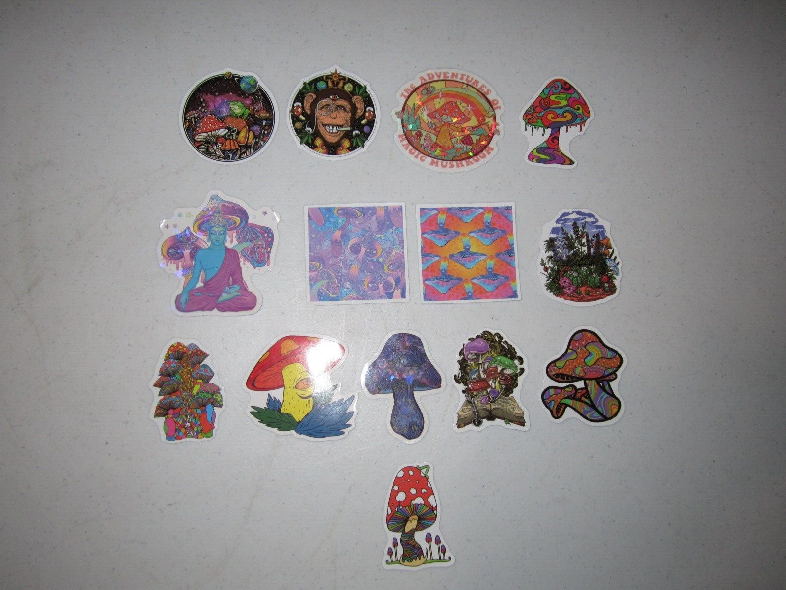 Lot Of 14 The Adventures Of Magic Mushroom Sticker ~ Funny Psychedelic GD Decals