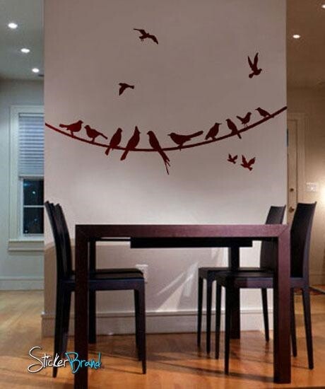 Flying Birds sitting on Wire Wall Decal Sticker by Stickerbrand #294