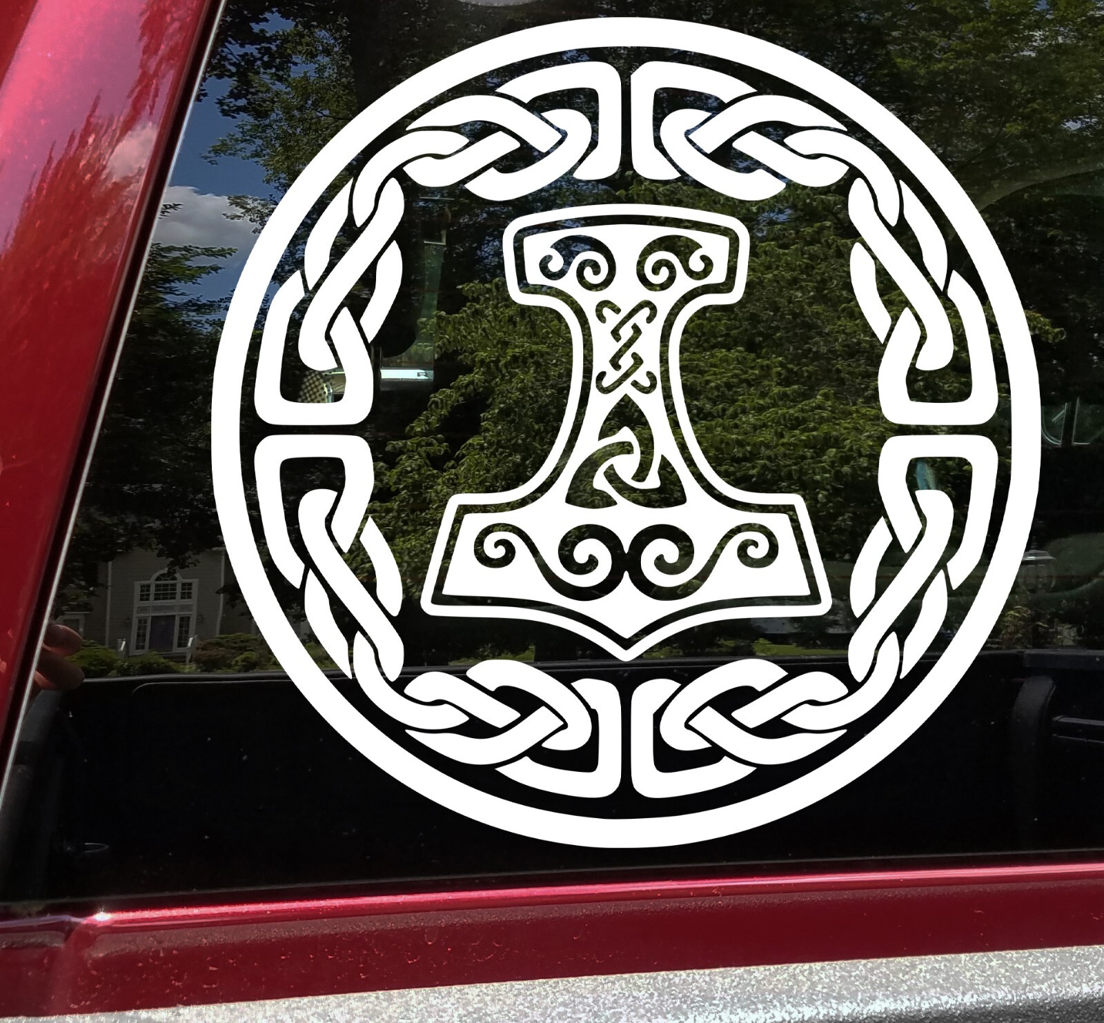 Celtic Knotwork Circle with Mjolnir Vinyl Decal V2 | Viking Thor Hammer Knot