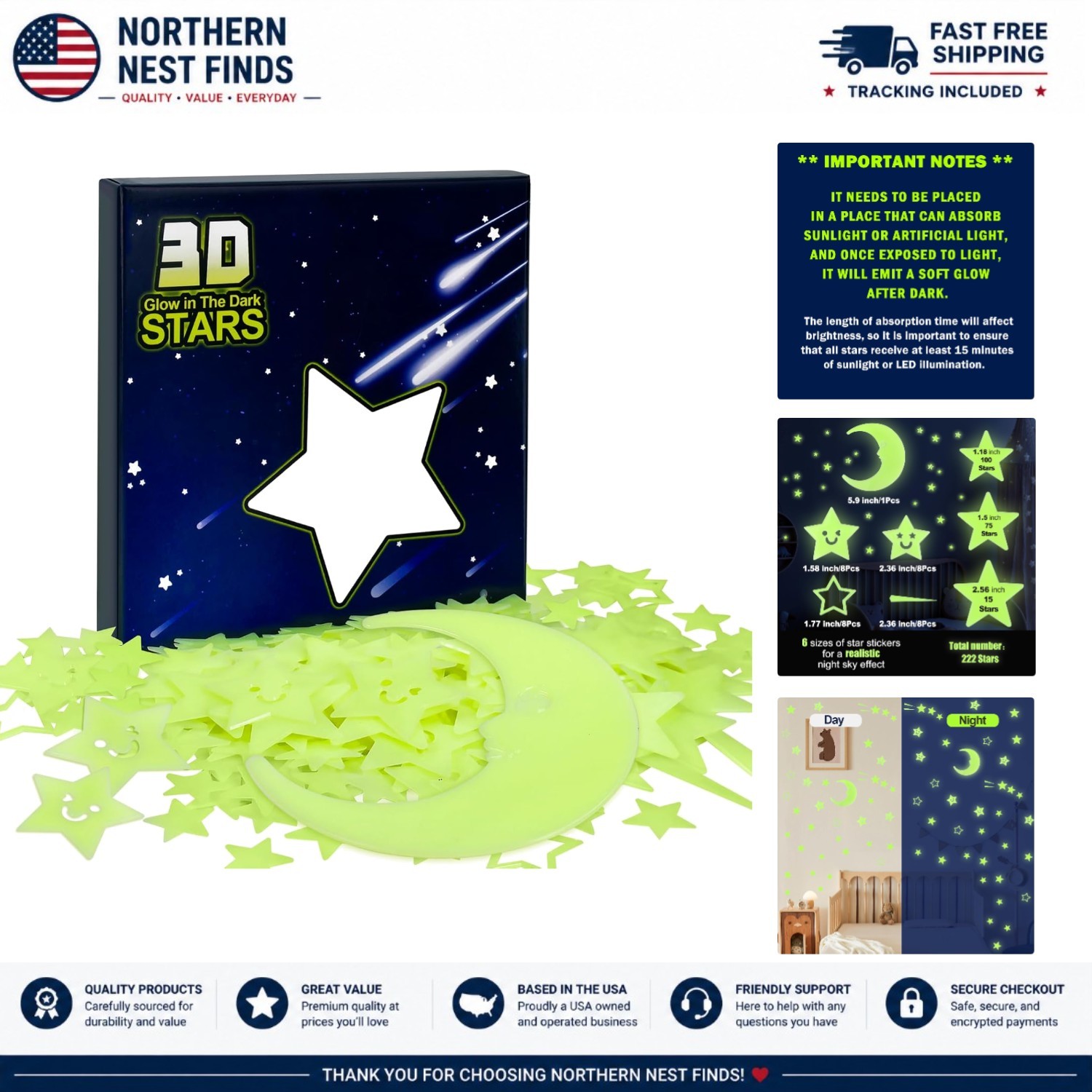 222 Glow in The Dark Star Stickers – Magical Room Decor for Kids & Teens