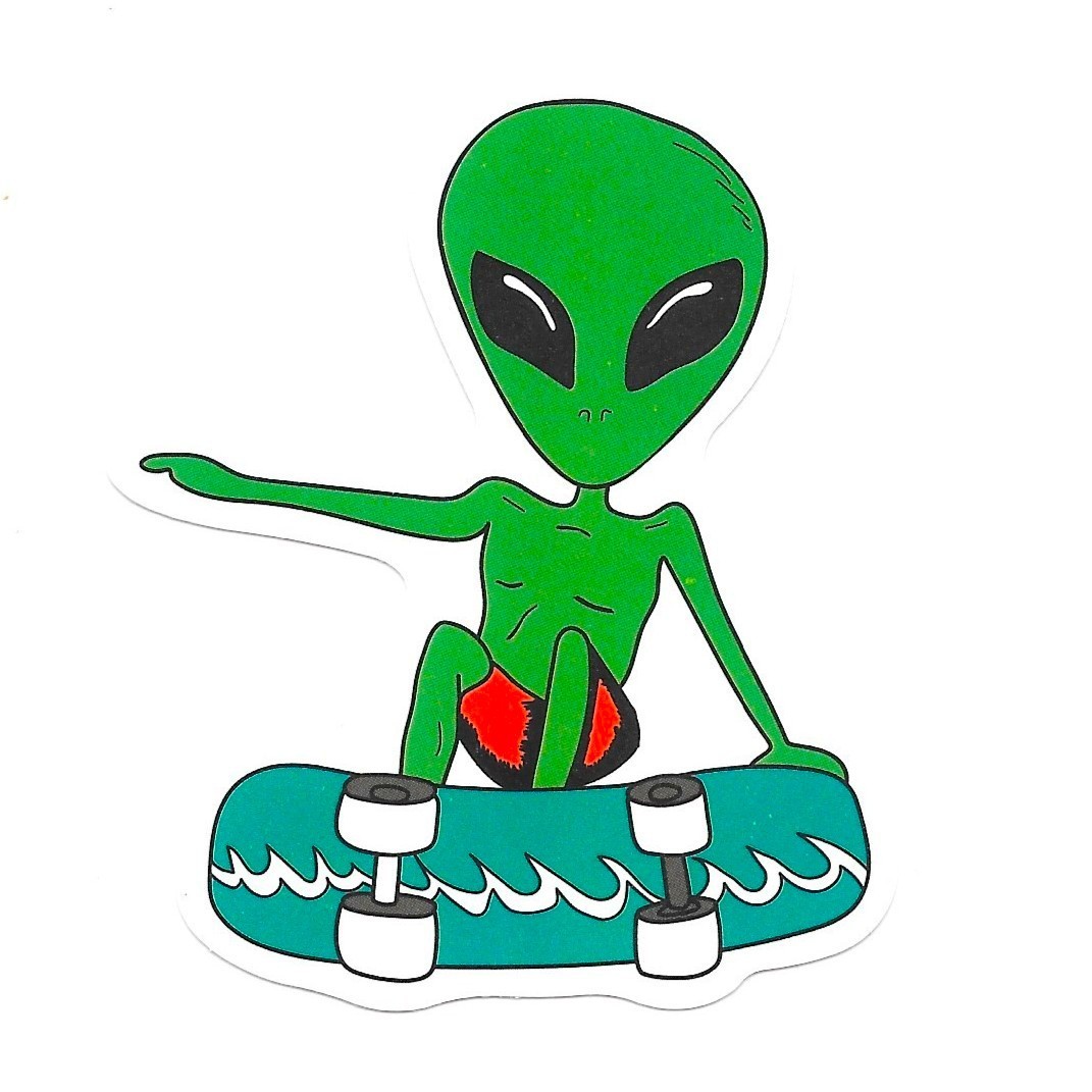 Green Alien Skateboard Surf Outer Space Vinyl Sticker Decal Die Cut