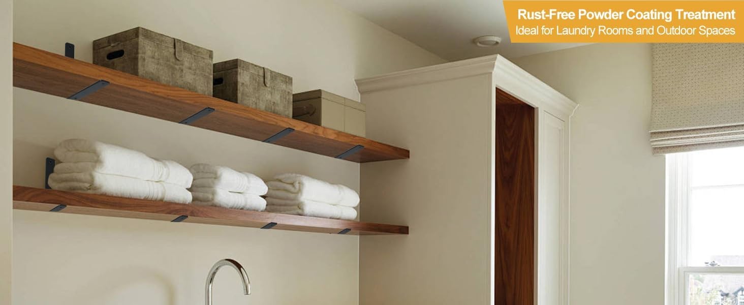 8 Pack – L 10" x H 6" x W1.5, 5mm Thick Black L Shelf Bracket, Iron Shelf Bracke