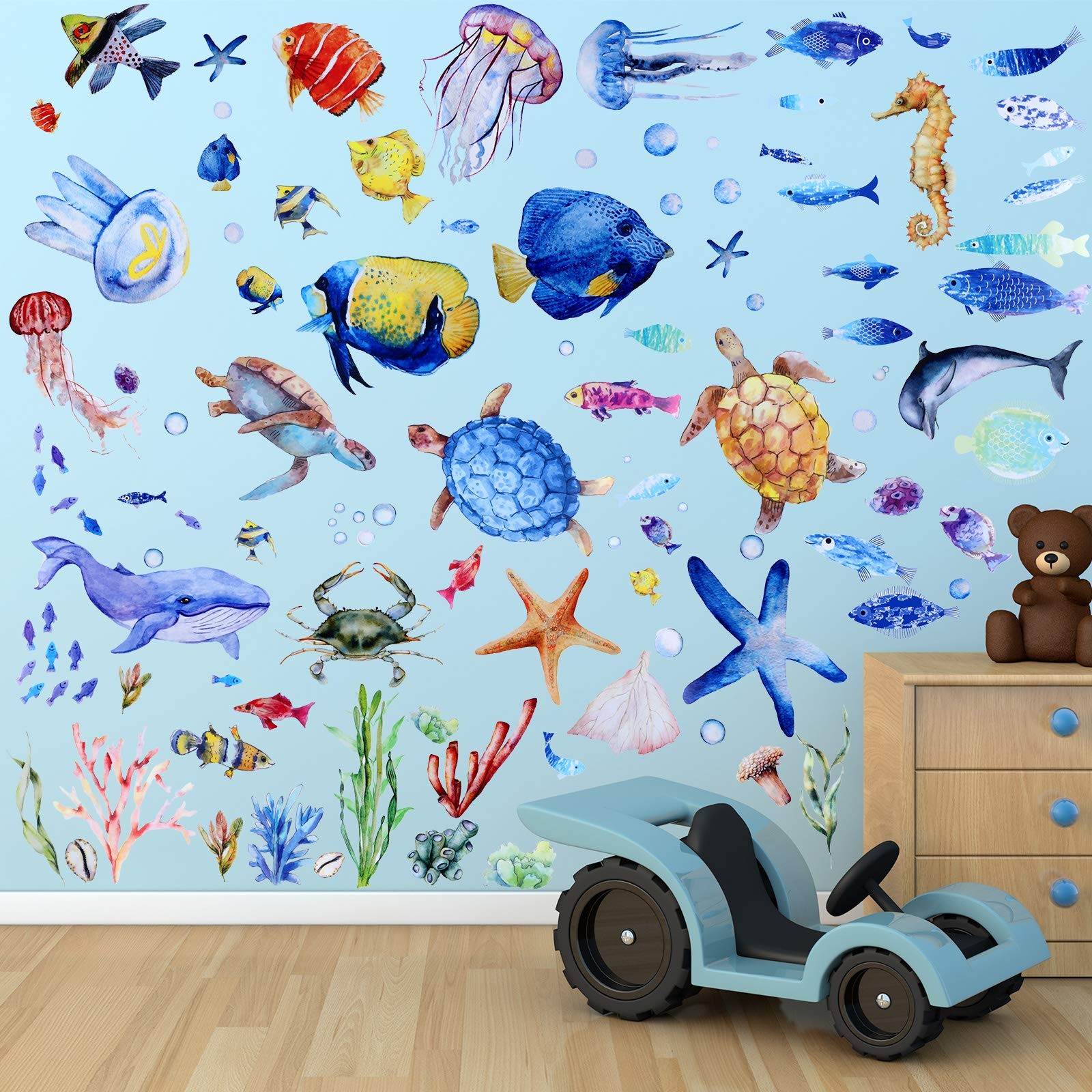 116 Pieces Ocean Wall Decals Under The Sea Fish Wall Nursery Decals Removable…