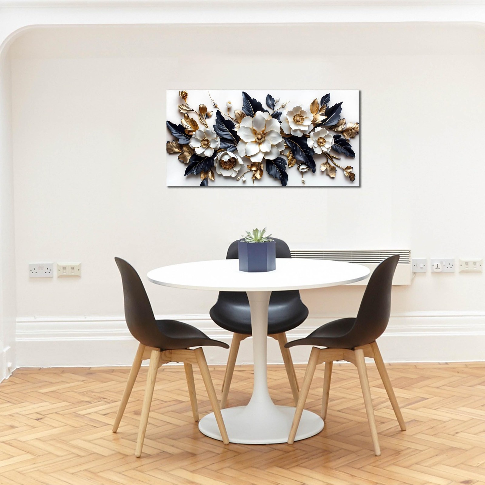 HUBOSKN Flower Pictures Wall Decor for Living Room – Blue White and Gold Wall…