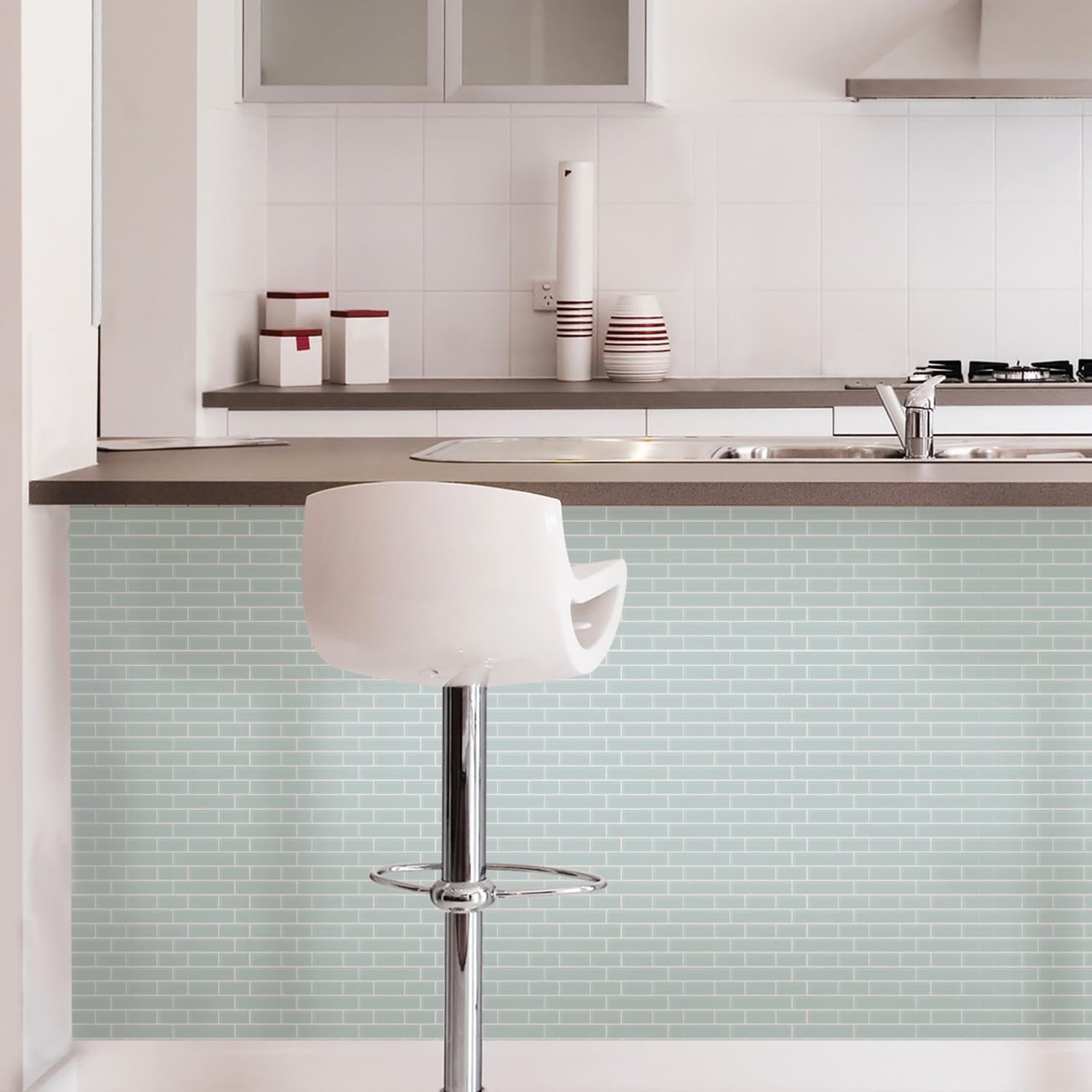 InHome Sea Glass Peel and Stick Backsplash Tiles, Blue, 10.5 in x 10.5 in