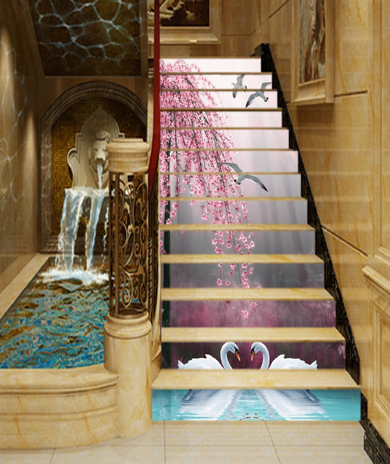 3D Fantasy Swan 647NA Stair Risers Decoration Photo Mural Decal Wallpaper Fay