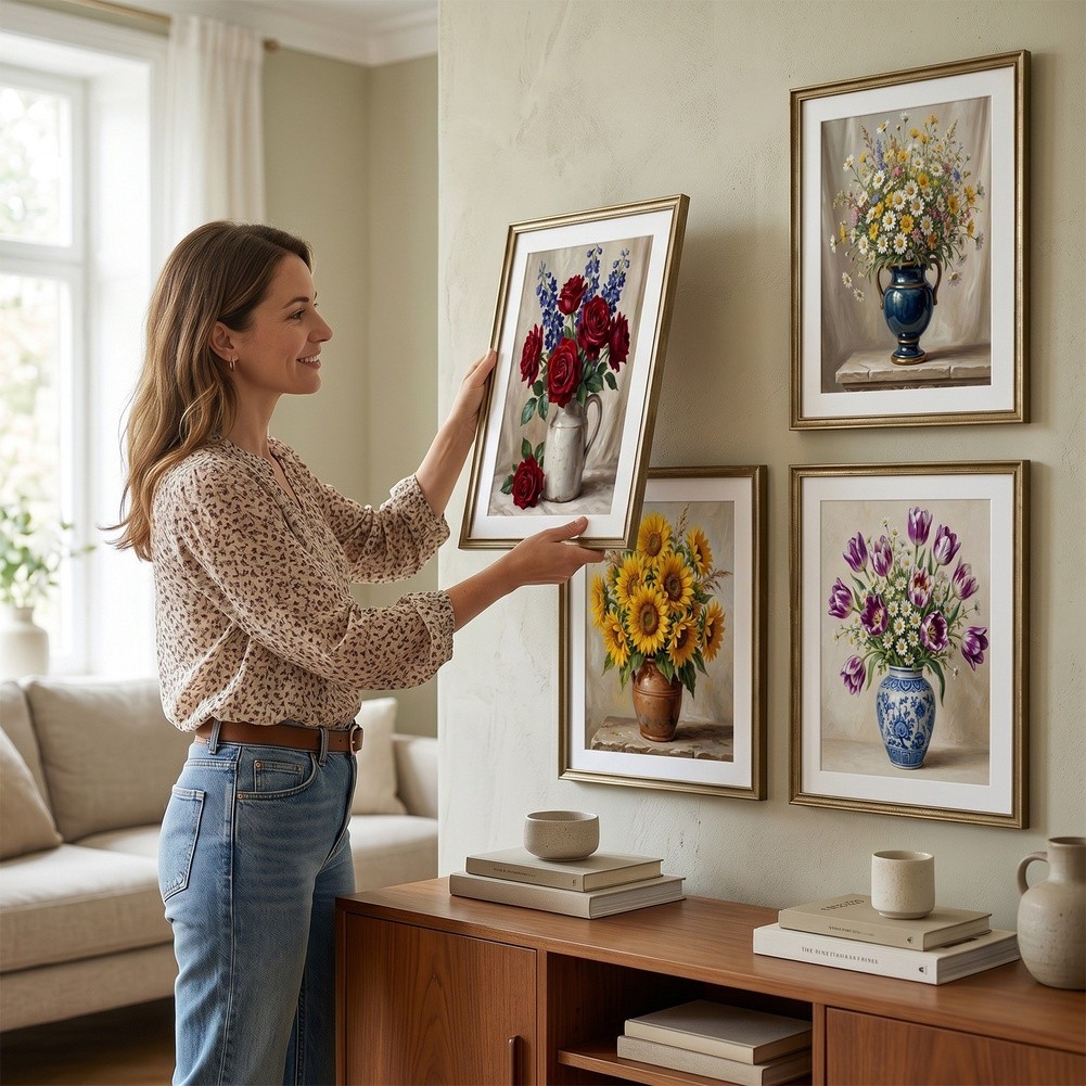 Floral Vase Art Print Set 4pcs Tear for proof Wrinkle for proof 8.26 x 11.81 in