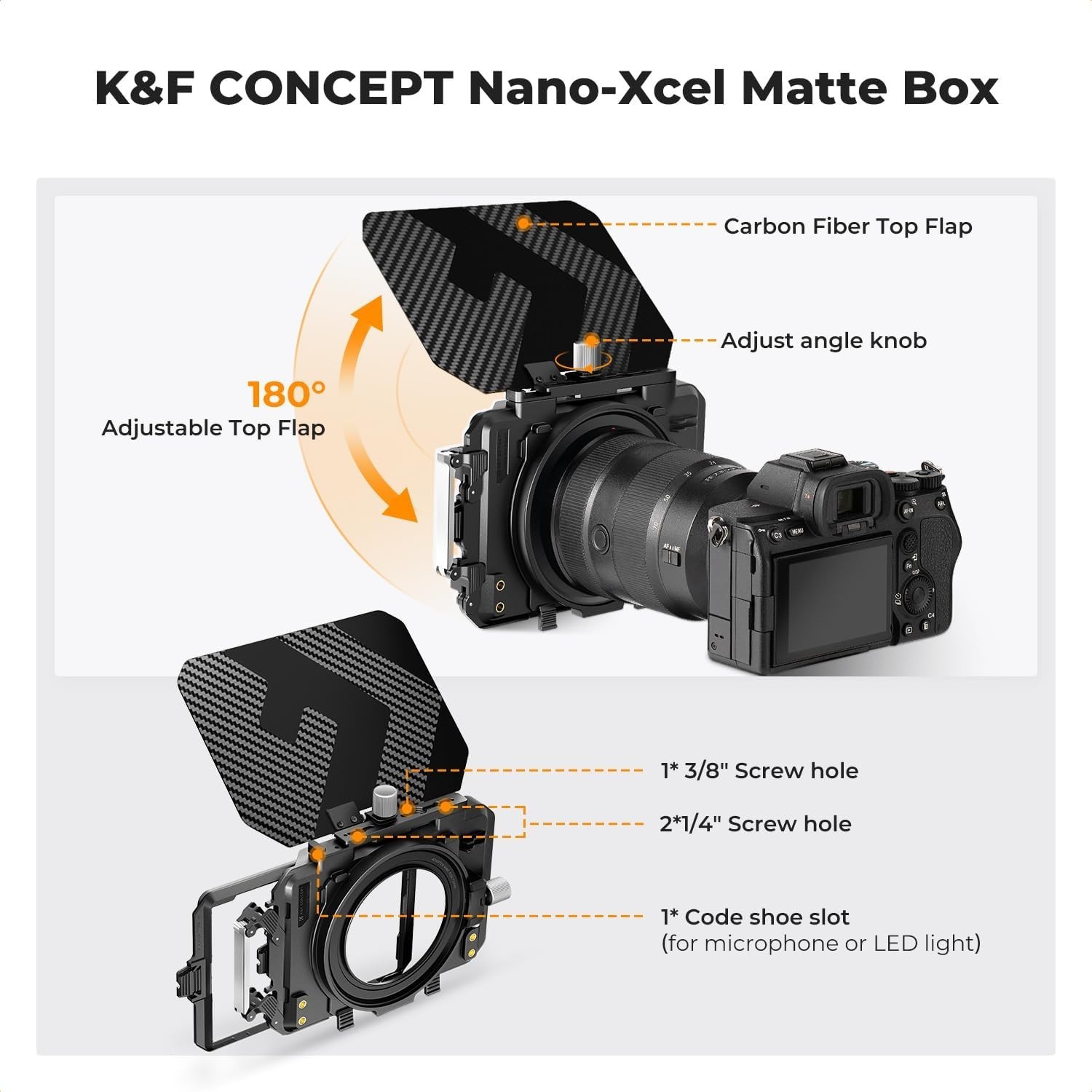 Matte Box for DSLR Cameras – Carbon Fiber Top Flag, 67-95mm Adapter Rings, 4×5.6