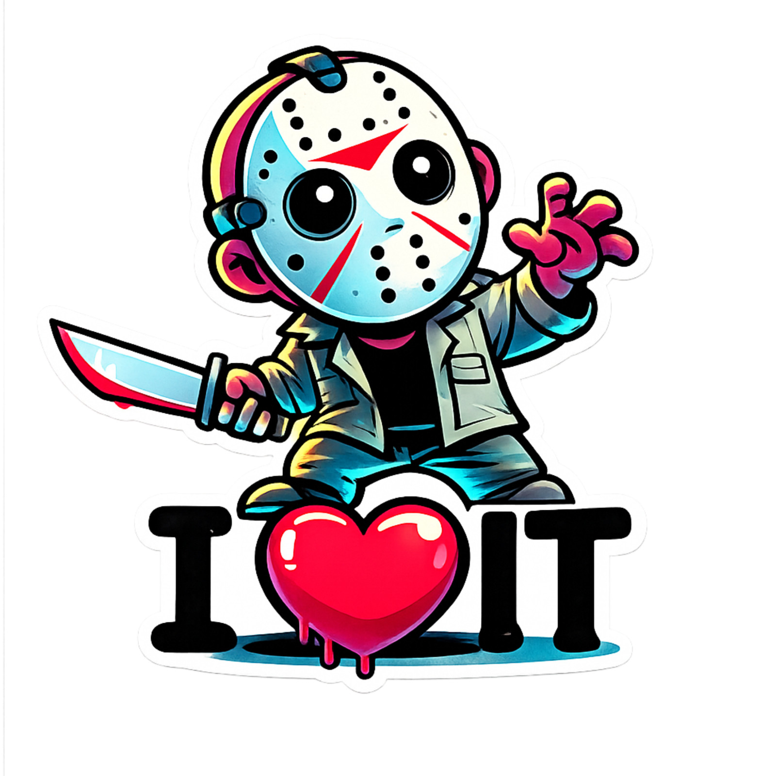 Jason Voorhees I Love Fridays Kawaii Chibi Vinyl Sticker Horror Decal