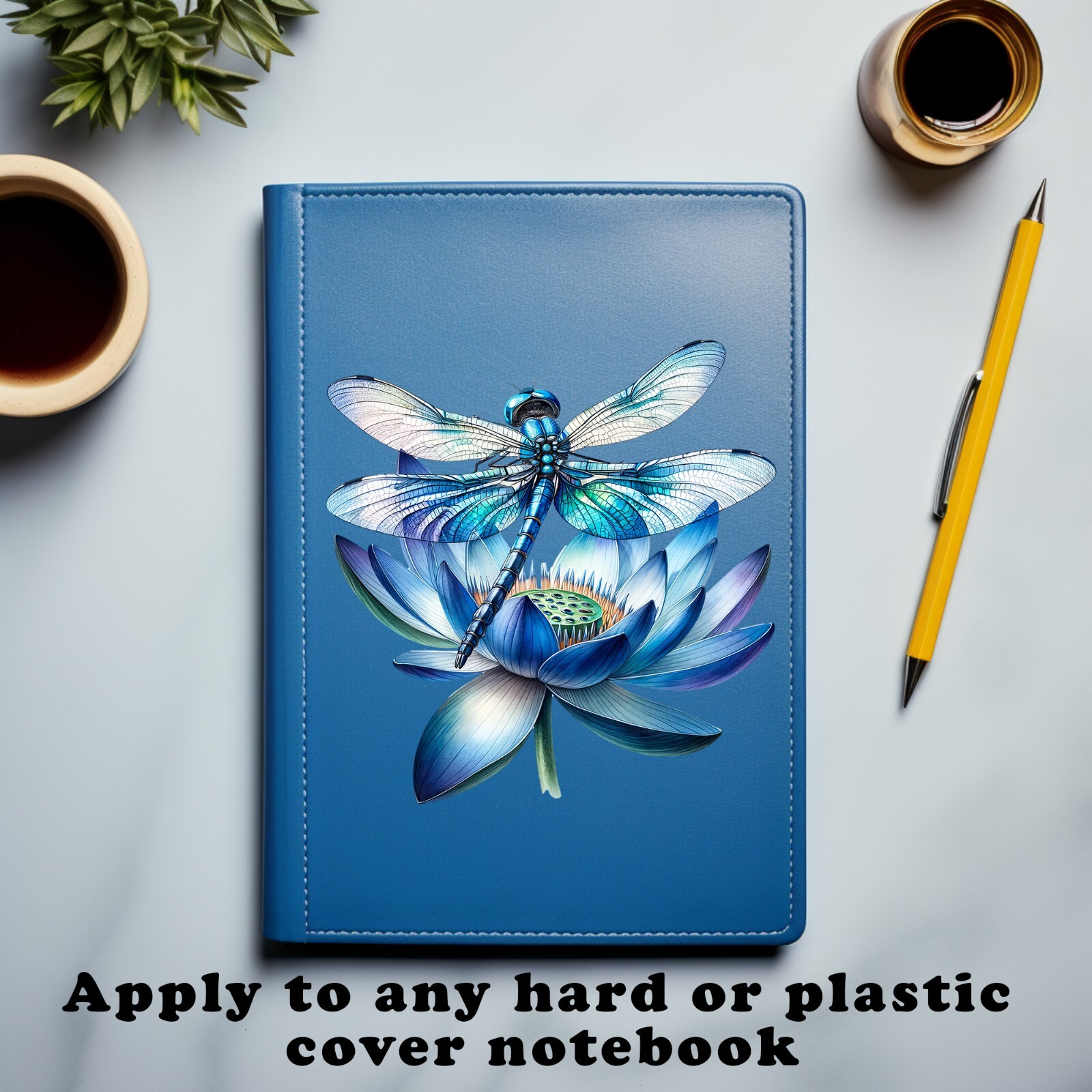 Blue Lotus and Dragonfly UV DTF Transparent Sticker / Decal