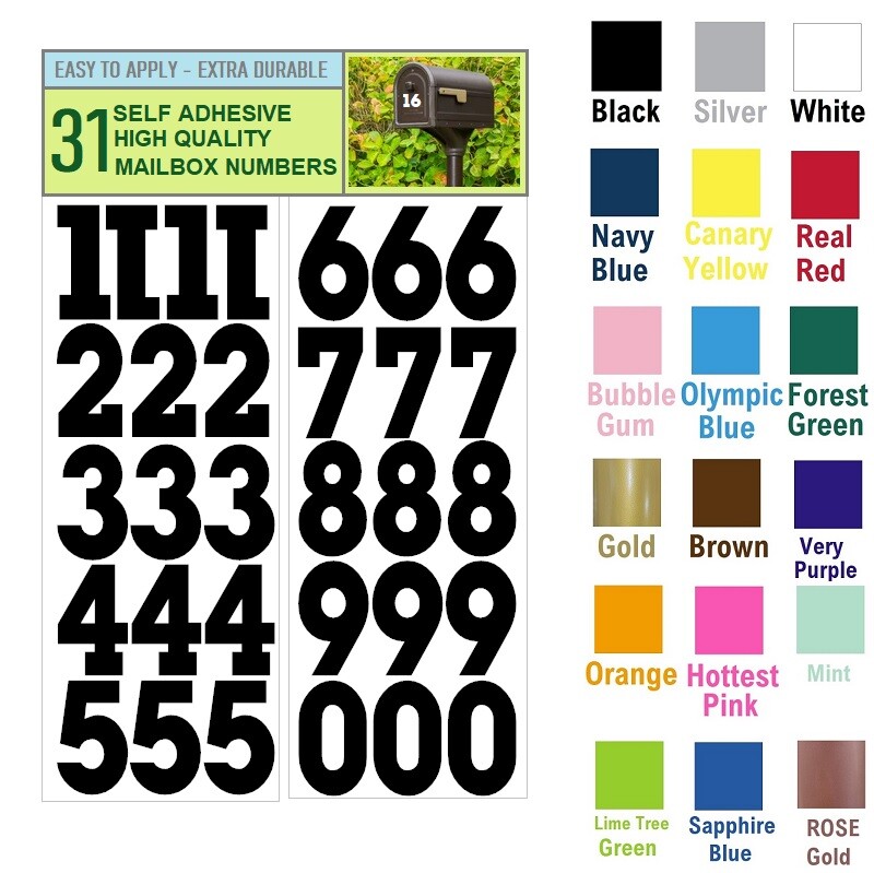 SET OF 31 2" HIGH SELF ADHESIVE VINYL MAILBOX, DOOR, WINDOW, LOCKERS NUMBERS